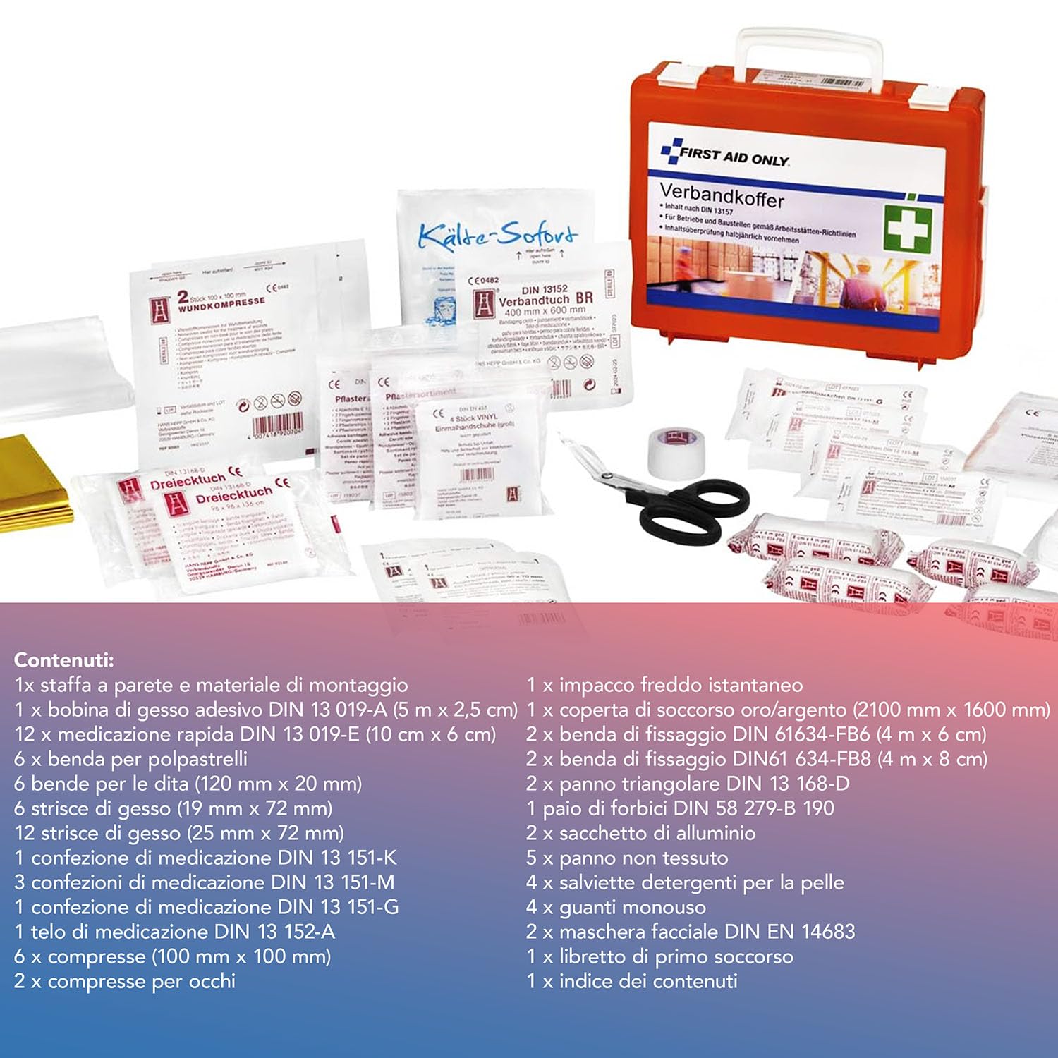 First Aid Only Cassetta Pronto Soccorso First Aid Only Con Maniglia, Din 13157, Inclusi Vetri Divisori, Supporto Per Parete, Viti E Tasselli, Arancione, P-10020-1170 Gr