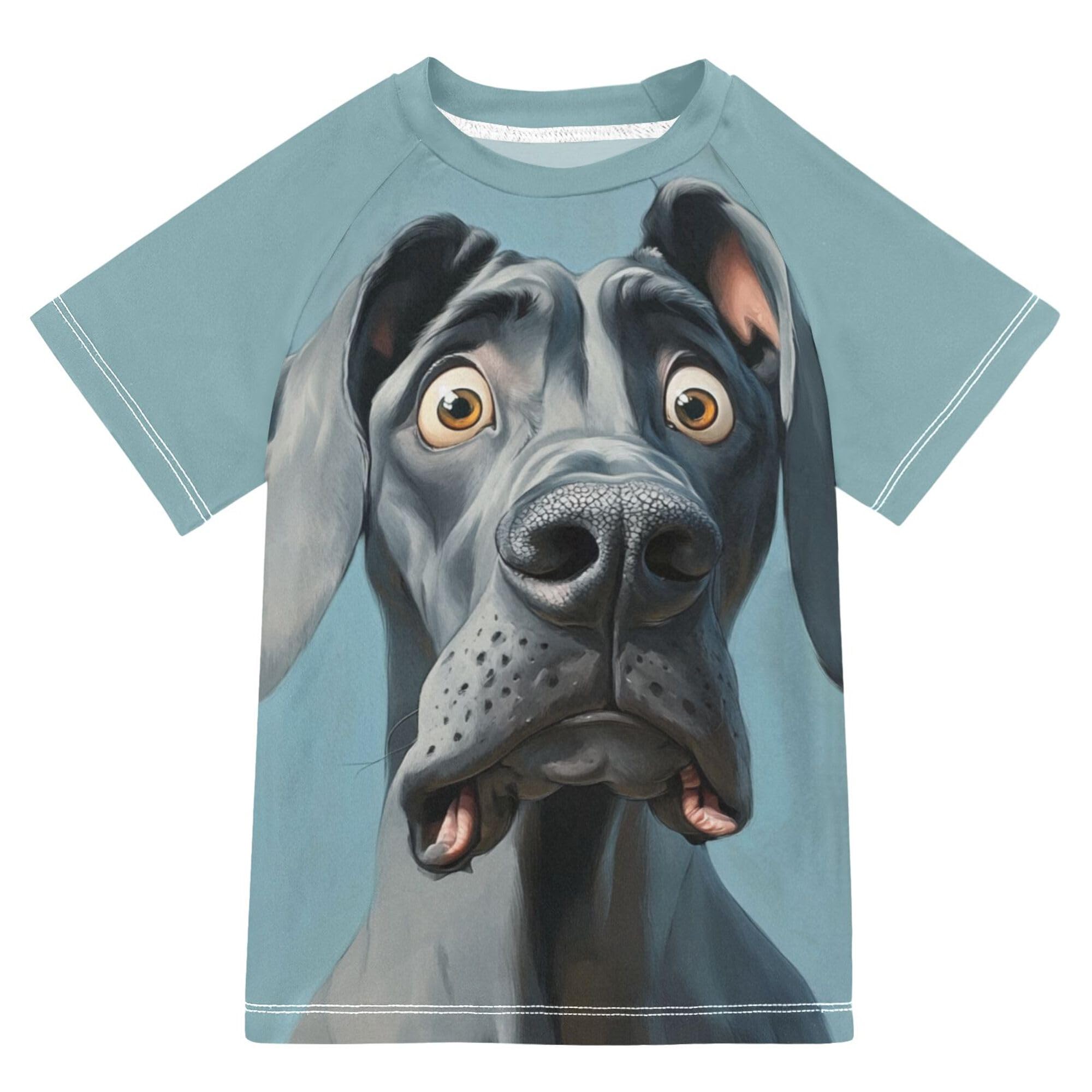 Wudan Cartoon Funny Great Dane Dogs Girl Bathing Suit UV Protection Rashguard Girls Swimwears Active Shirts for Youth Boys 4T