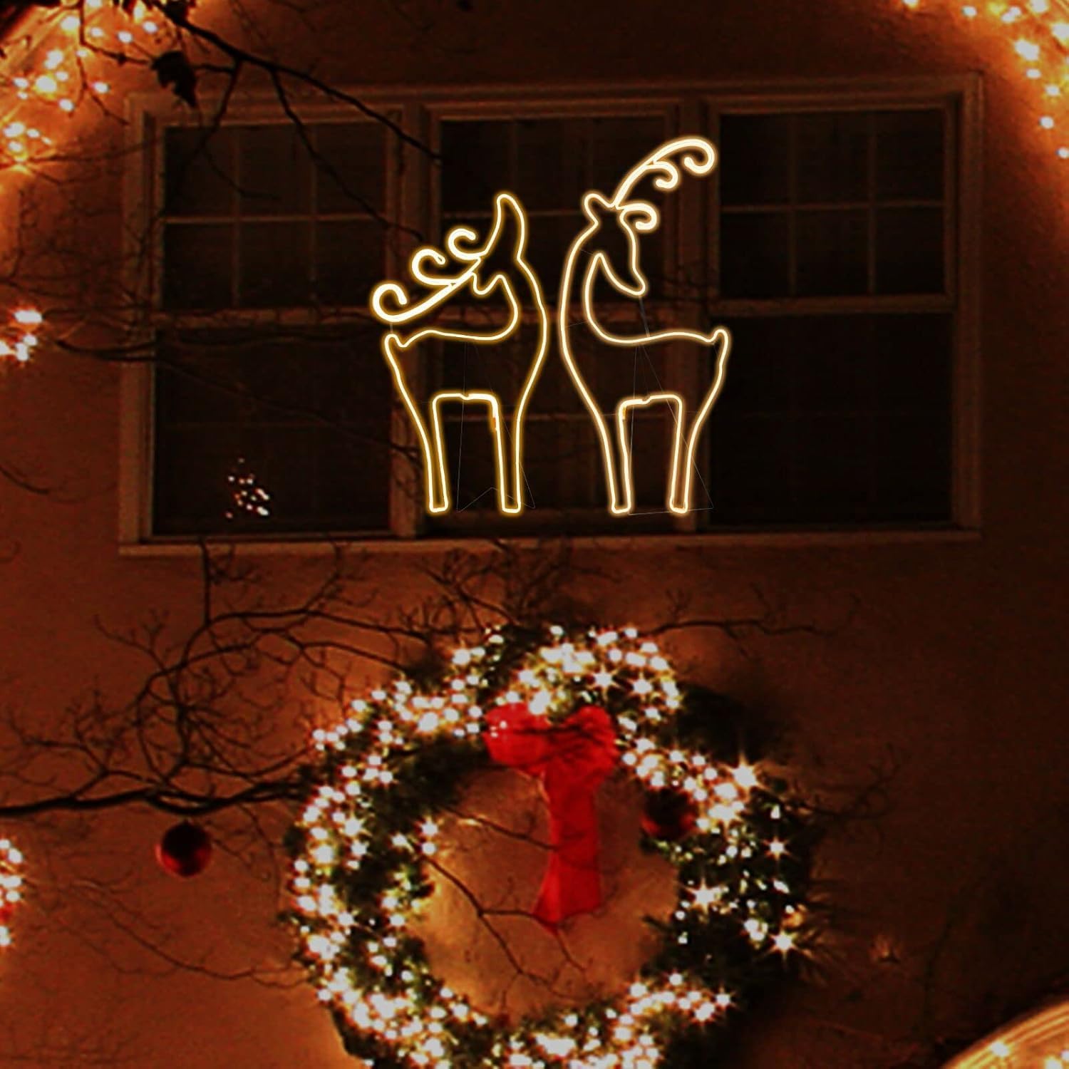 [Large 33"x31" Animation 438 LED Bell Neon Motif Super-Bright Multi LEDs Outdoor Christmas Decoration with 11 Functions and Timer Waterproof for Outdoor Home Party Wall Hanging Holiday