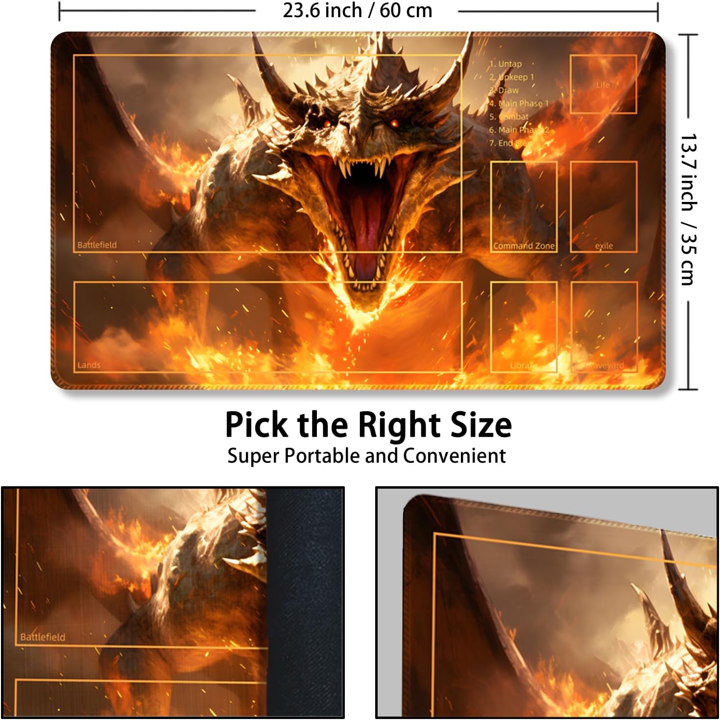 Playmat for MTG, with Free Storage Bags,Game Mat 24 x 14 inches, TCG and Board Game Mats for Cards (Dinosaur 2-Auxiliary Combat)