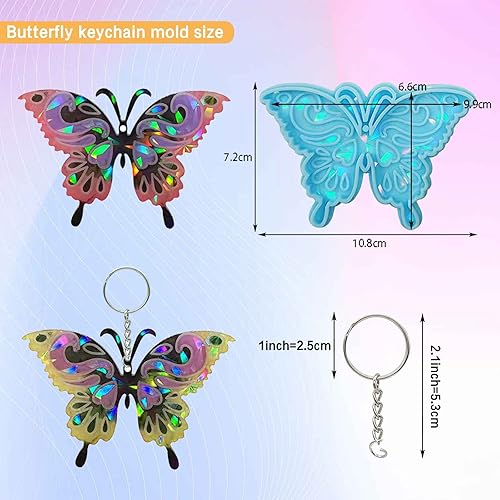 Miniatura 9 de Molde holográfico para llavero de mariposa, molde de resina epoxi con 10 llaveros, molde de silicona para manualidades, suministros de fabricación