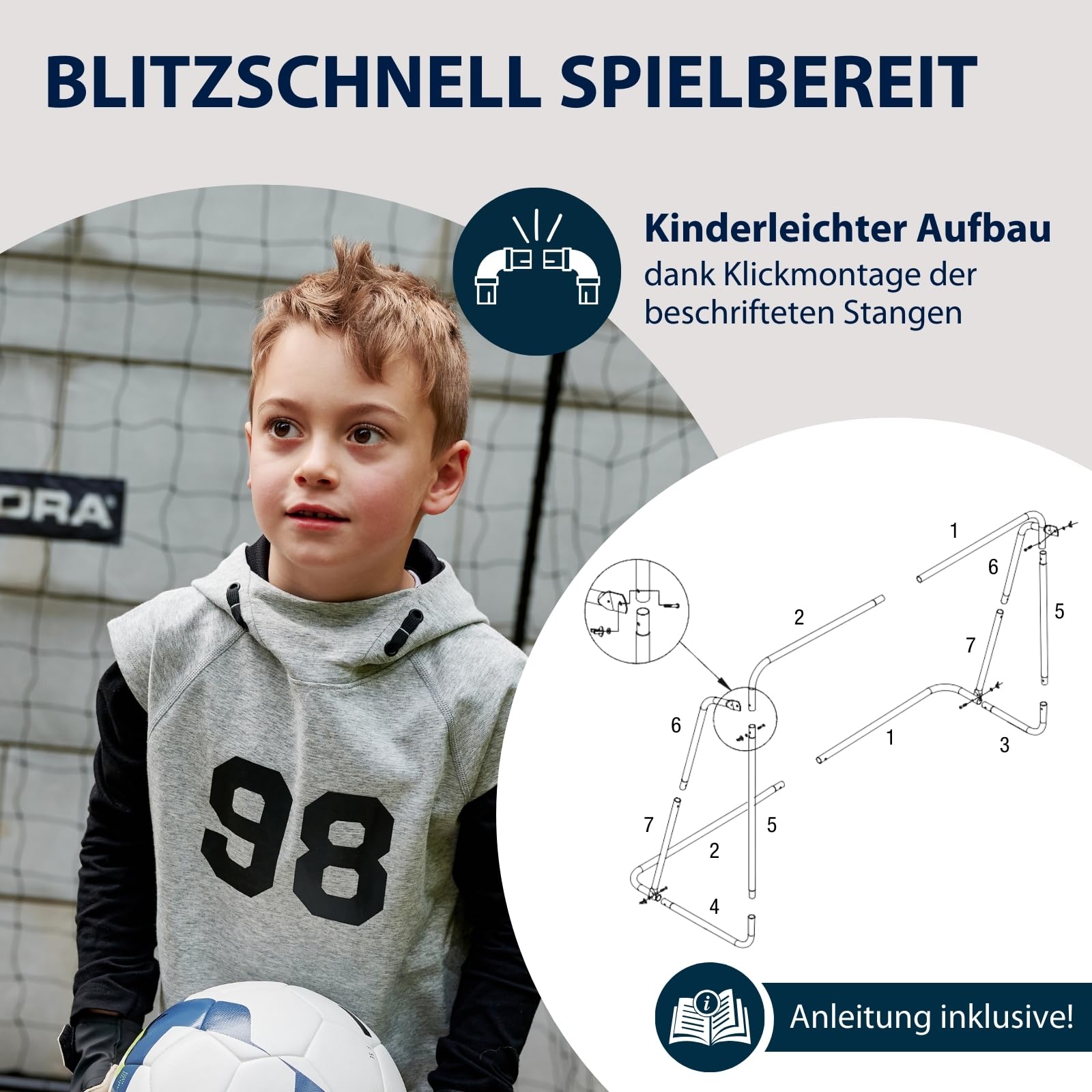 HUDORA Fußballtor Hornet 180 mit Torwand - Outdoor für Kinder & Erwachsene - Tor mit abnehmbarem Netz & Zwei verstärkten Schusslöchern - wetterfestes für Training & Freizeit