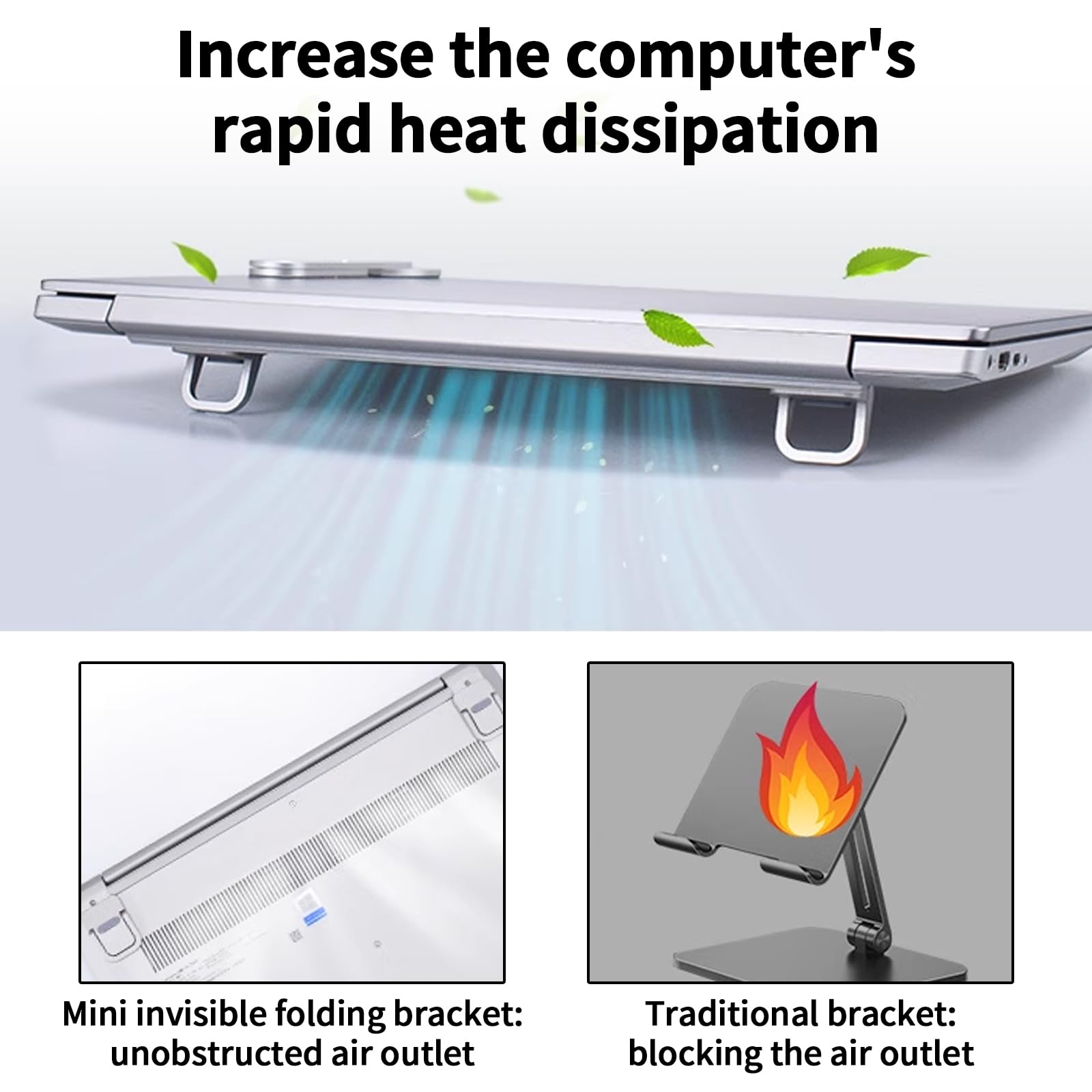 Mini Laptop Stand, Portable Foldable and Lightweight, Ergonomic with Ventilated Cooling, Fits 10-17.3 Inch Laptops and Keyboards, Silver — view 3