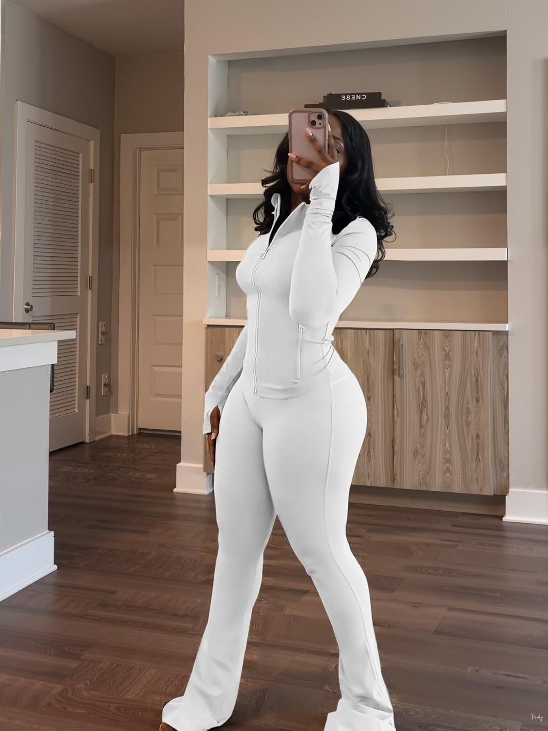 Ophestin Women 2 Piece Outfits Fall Long Sleeve Zip Up Jacket Flare Legging Workout Sets with Pockets Tracksuit Active