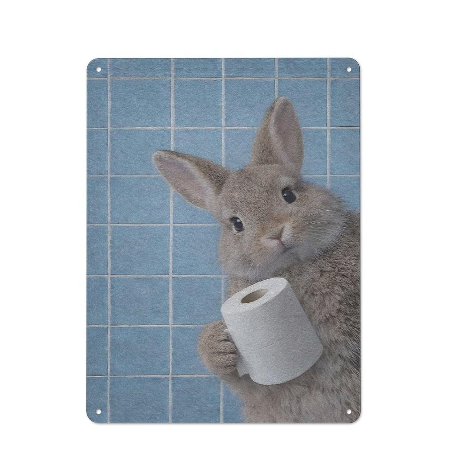 Junmoney Style-16 Workshop Style Rabbit Holding Toilet Paper Tin Sign 40X30cm, Garage Wall Decor For Tool Room, Garage, Studio Or Home Bar