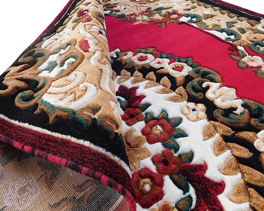 Beautiful Floral Design Silk Touch Carpet for Living Room Bedroom and Home with 1 inch Thickness - 6 x 8 Feet (180 x 235 Cm) Red Colour.-picture-20