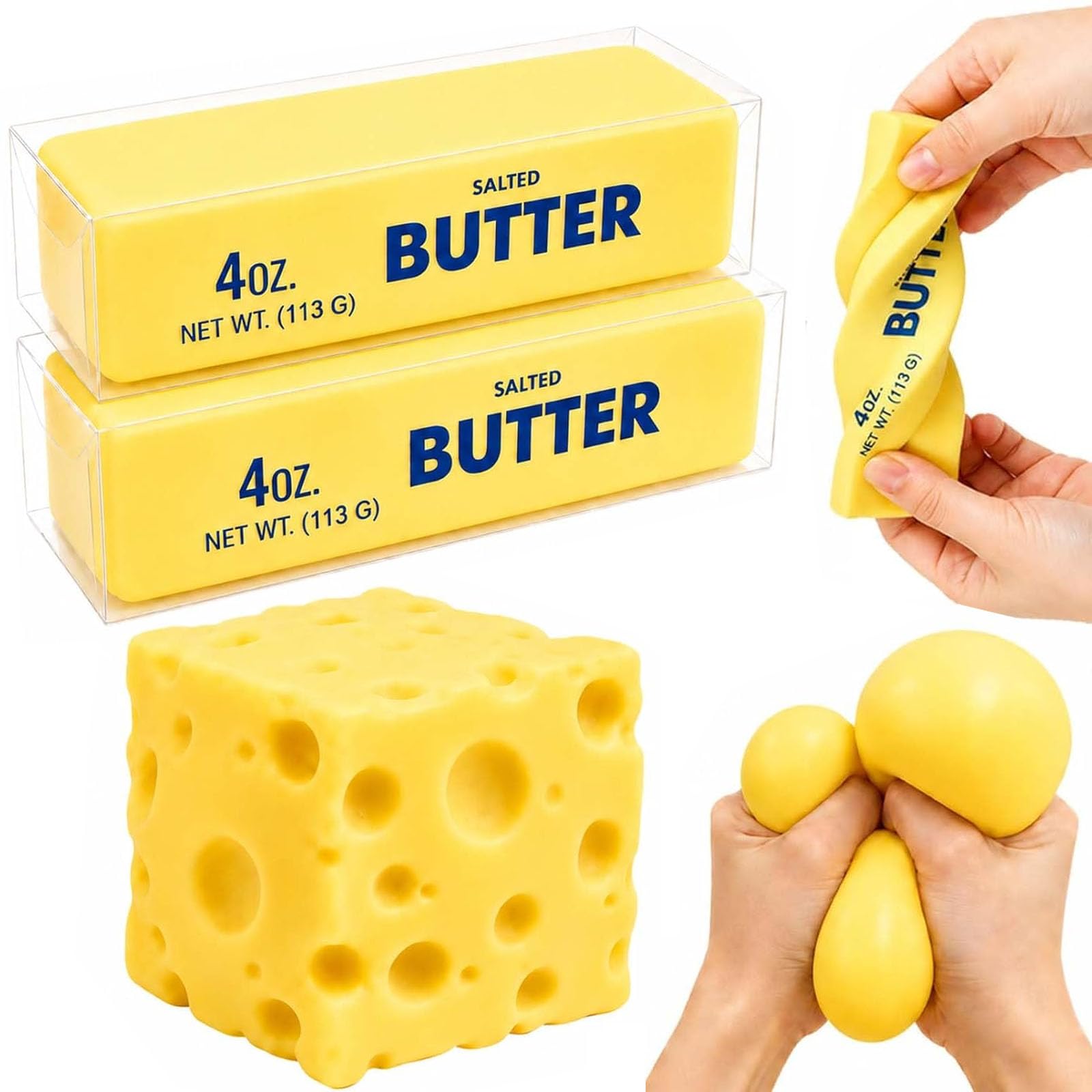 3Pcs Butter Cheese Squishy, Butter Stick Slow Rising Squishy Toy Cheese Squeeze Toy Stress Balls Fidget Toys for for Adults Kids, Stress Relief Sensory Toy for Home Office Desk Relaxation