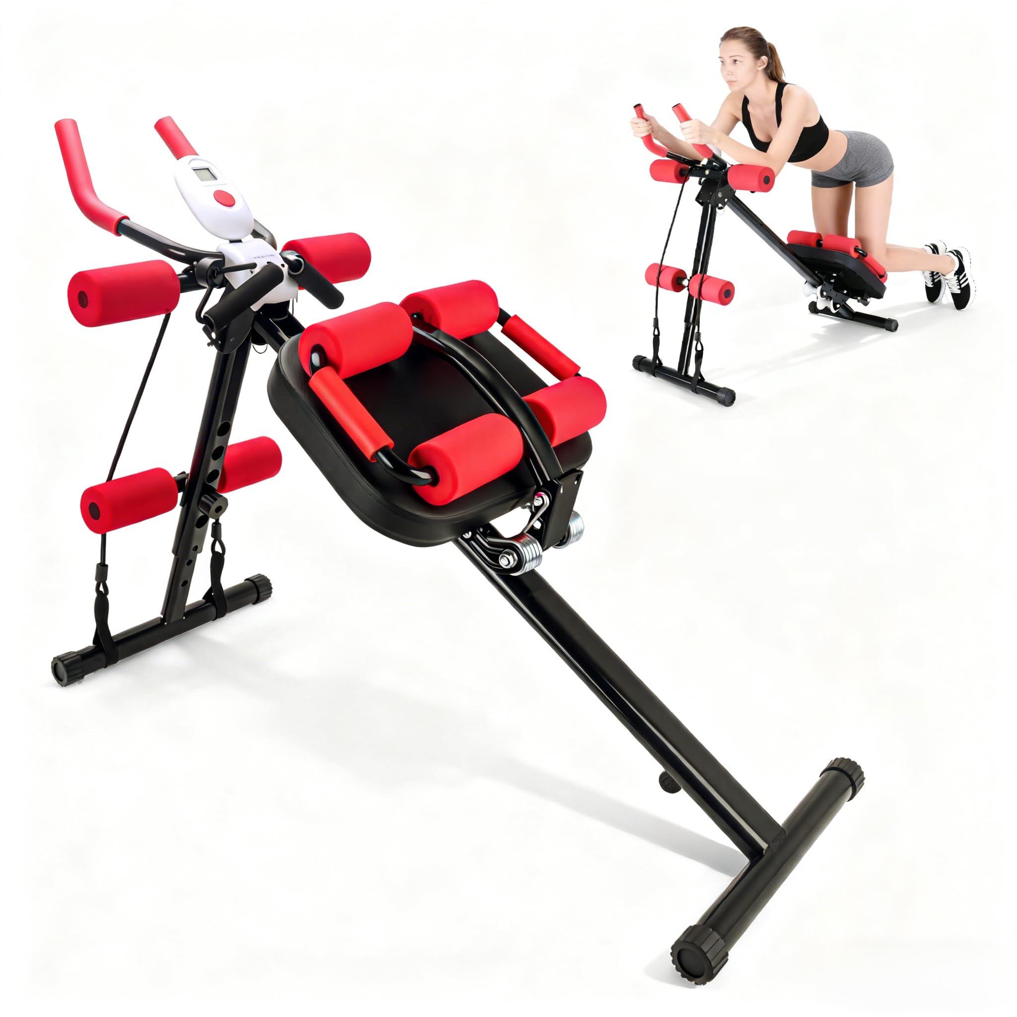 Bauchtrainer für Zuhause Verstellbarer, multifunktionaler Bauchmuskeltrainer, Fitnessgerät bis 150 kg belastbar, Full Body Abdominal Trainer für Herren und Damen (blackish red)