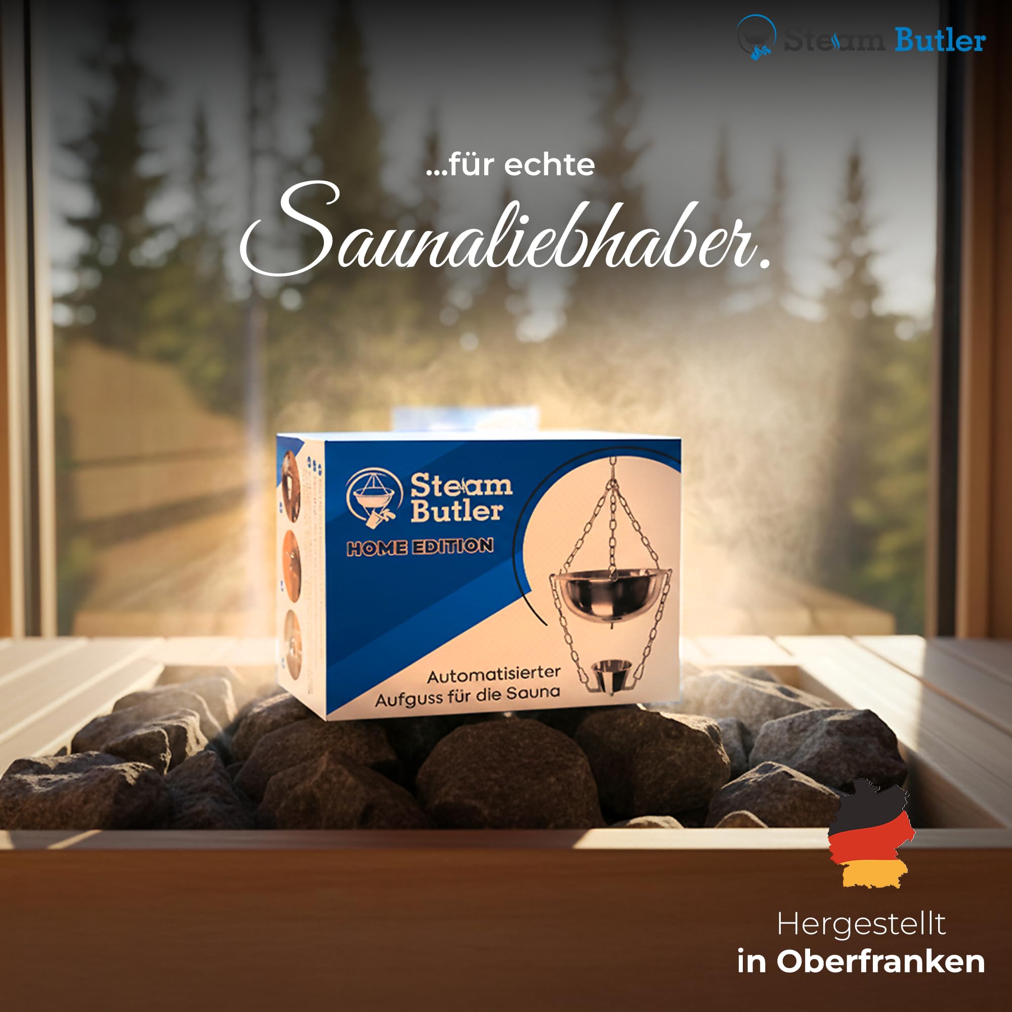 Original Steam Butler Home - Automatischer Aufguss für die Sauna/Heimsauna/Gartensauna - Material: Edelstahl - Stufenlos Intensität einstellbar -