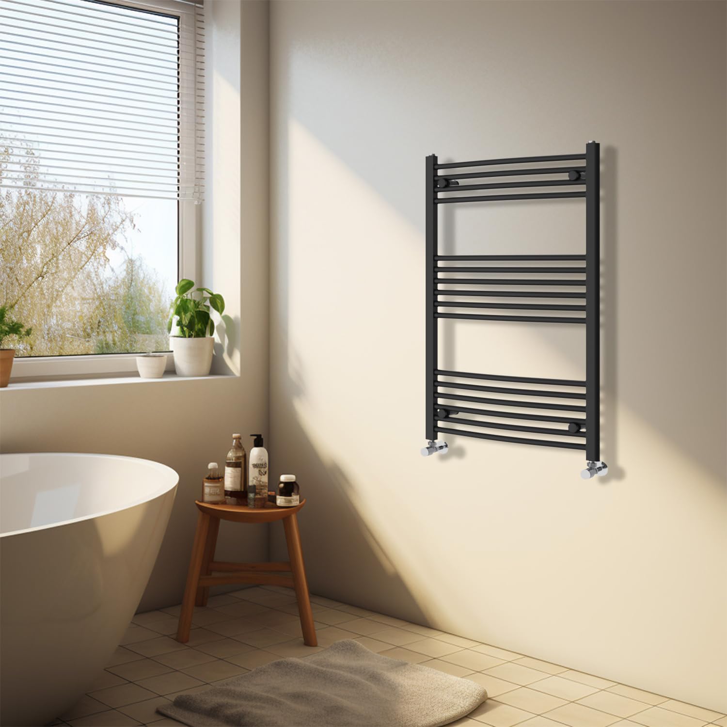 NRG Black Heated Towel Rail Curved Designer Bathroom Radiator - 1000×600mm — image 1