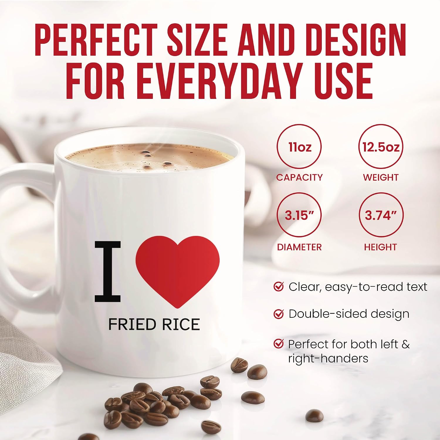I Love Fried Rice Mug - Asian Cuisine Coffee Cup - Funny Gift From - Tea Mugs - Culinary Cups - 11 Oz Ceramic Gifts For Lovers, Birthday, Him, Her, Christmas, Snack Flavor Enthusiast, Meal Prep image 3