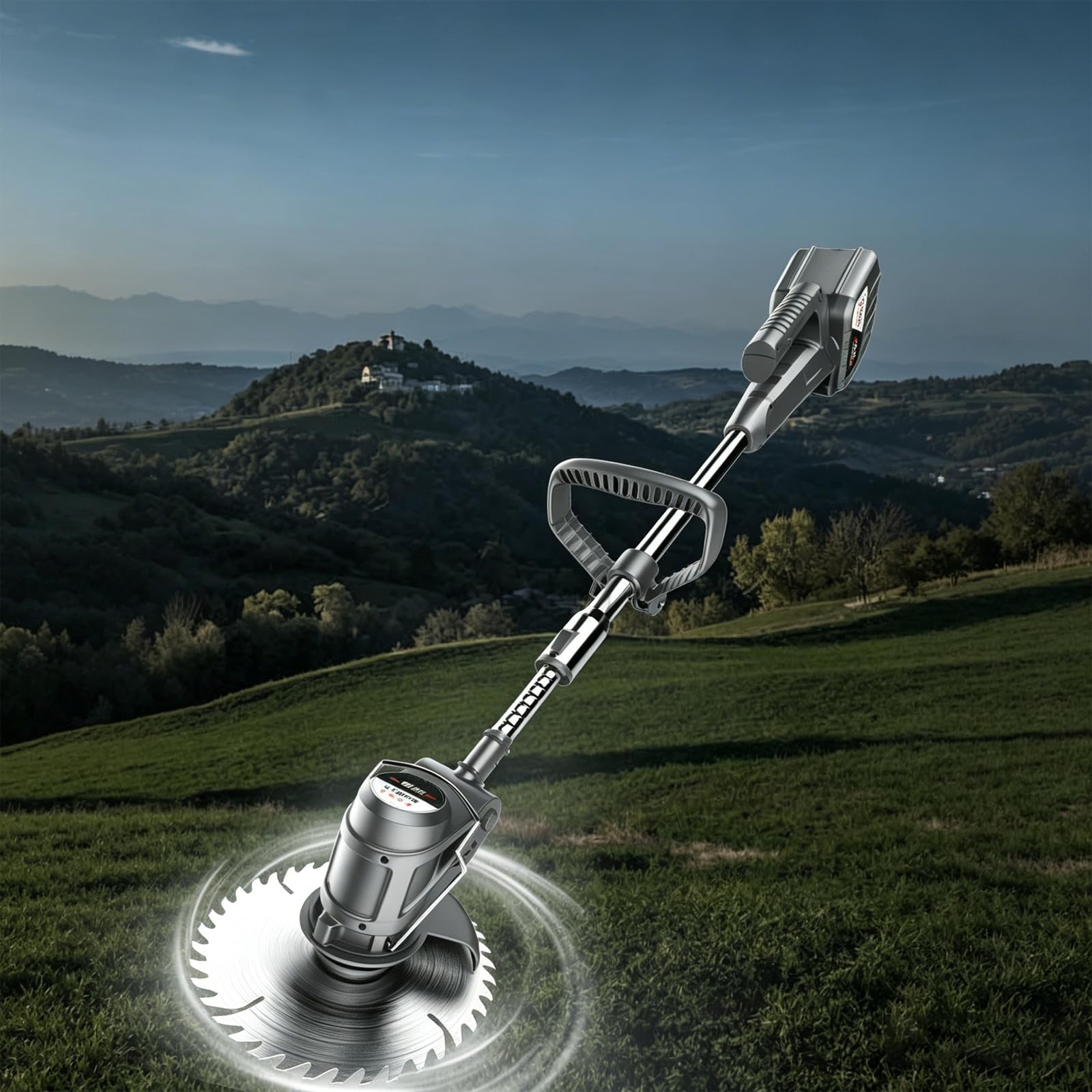 Recortadora Inalámbrica con Ruedas, Cabezal Giratorio 0°-90°, Mástil Telescópico, Doble Bloqueo de Seguridad, Protector de Cuchilla para Césped, Jardín