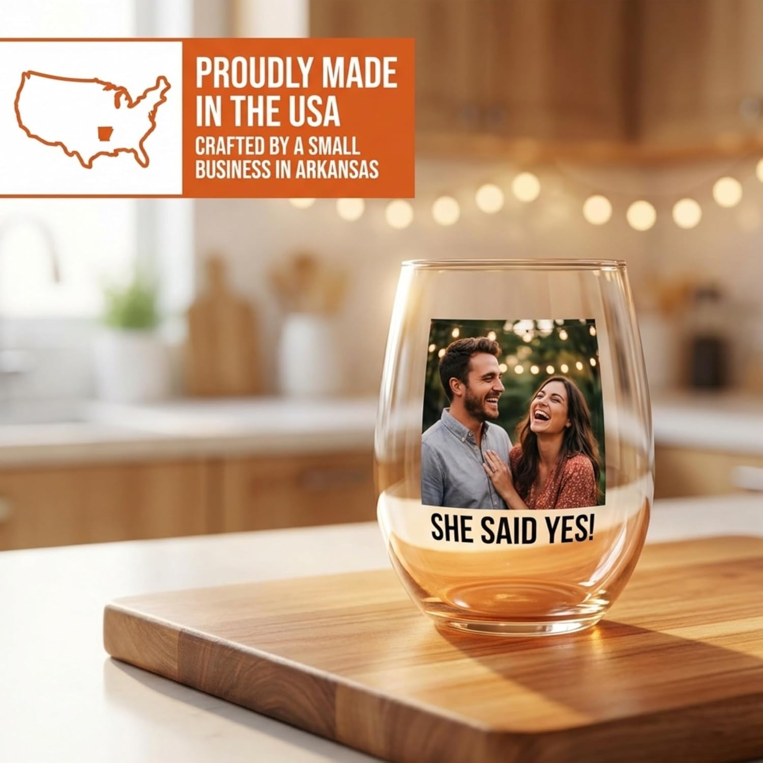 Personalized Photo 17oz Stemless Wine Glass, Custom Engagement Gifts for Women, Printed Wine Glass for Bride to Be, Fiancée, Gift for Couple