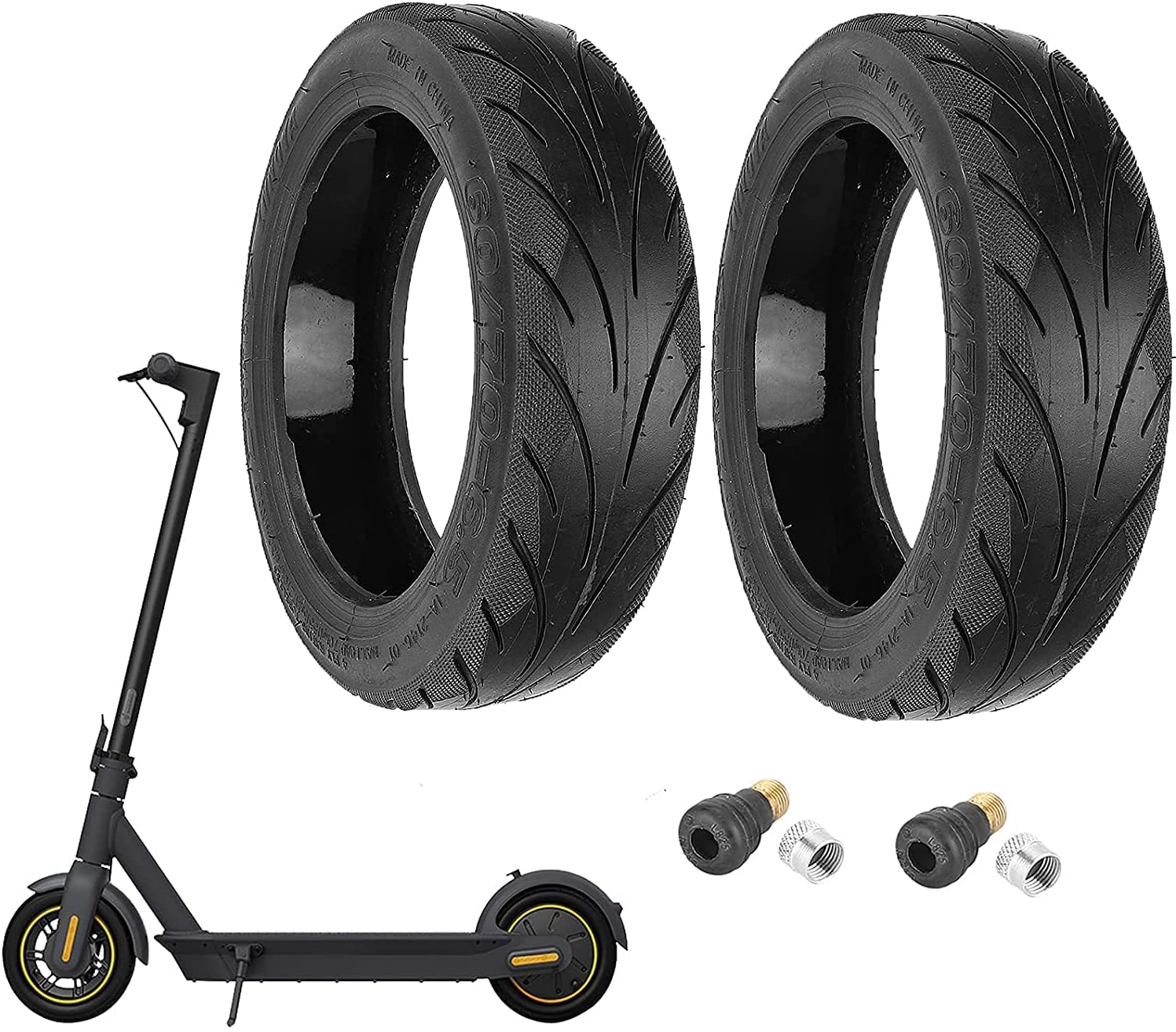 YBang 60/70-6.5 Solid Tubeless Tire with Valve with Built-in Live Glue Repairable for Segway Ninebot Max G30 Scooter 10 inch Self Repairing Non-Slip Tire