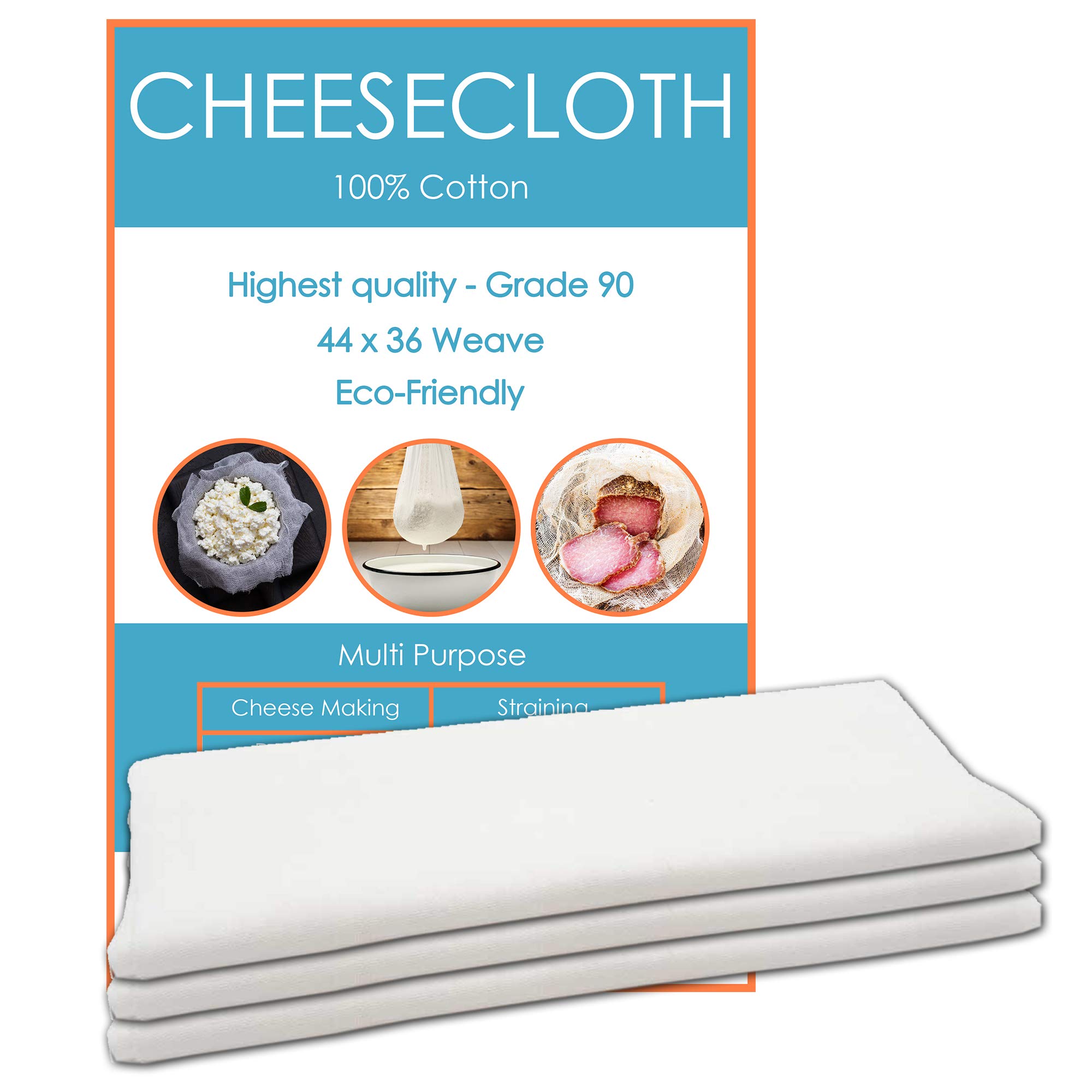 Edenwood Grade 90 Cheesecloth - 100% White Cotton Cheese Cloth for Cheese Making Jam Making, Halloween Decorations, Cleaning - 3 Yards