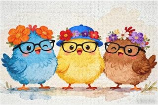Funny Chicken 1000 Piece Jigsaw Puzzle for Adults – Colorful Rooster and Flower Scene, Thanksgiving Farm Animal Puzzle, Relaxing Family Game for Adults, 1000 PCS Art Puzzle Home Wall Décor 30x20 in