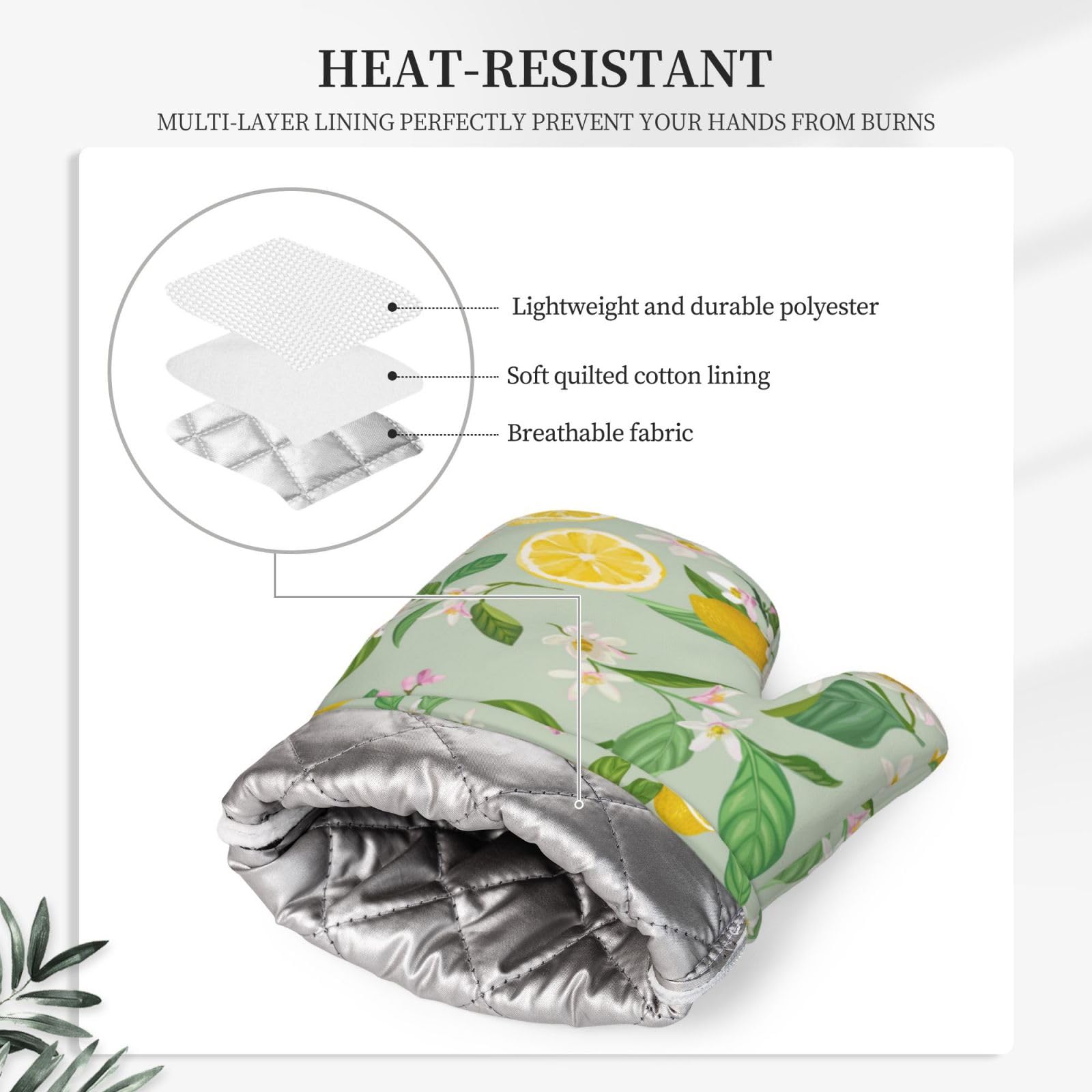 Juego de manoplas de horno de limón, juego de soportes para ollas, papel de limón, amarillo, cítricos, limones, guantes de horno de cocina, resistentes al calor, antideslizantes, 4
