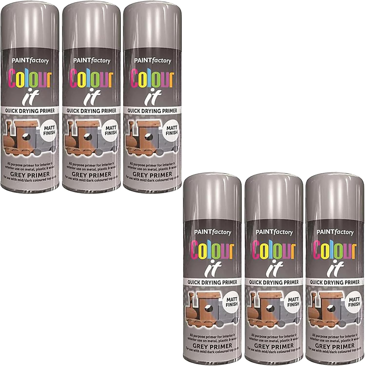 Primer Matt Finish Spray Paint, Quick-Drying, DIY Enthusiasts, Long-Lasting Protection, Perfect Wood, Plastic, Metal, Home Repairs, Easy To Apply, Interior And Exterior Use, 400ml, (6pcs, Grey) — image 1
