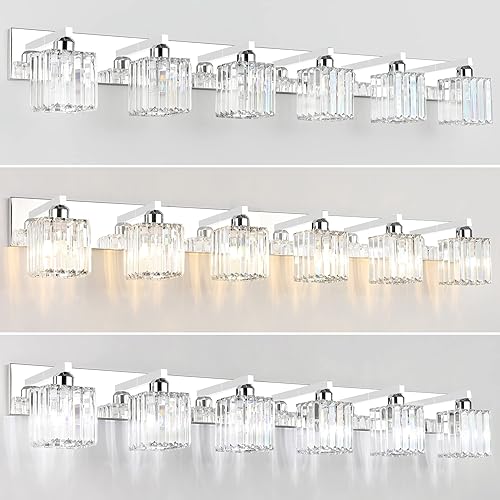 Miniatura 2 de Aipsun Lámparas de tocador de baño, 6 luces, cromadas, para baño, accesorios de iluminación de tocador de cristal (excluye bombilla)