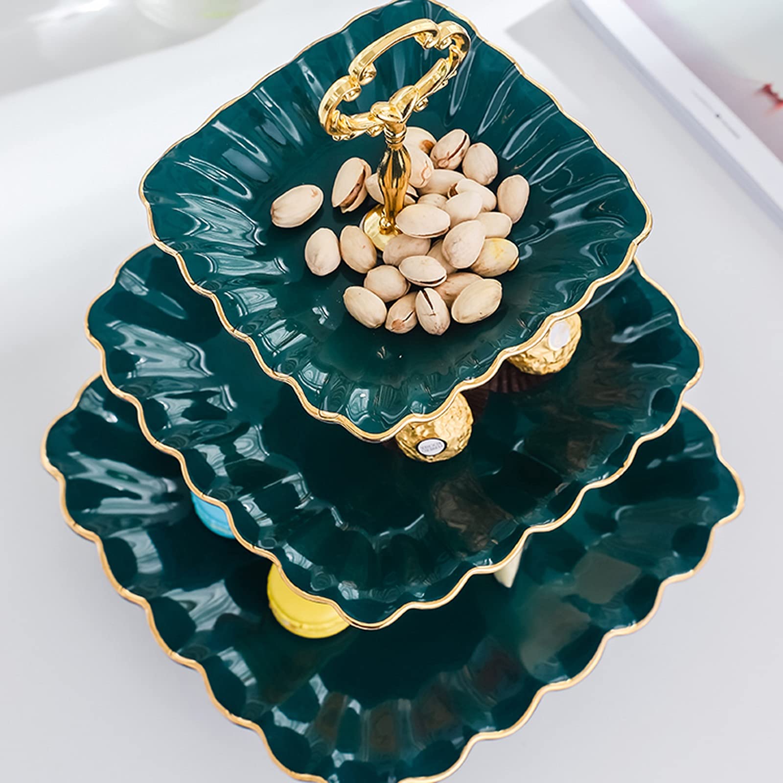 alzatina per torte, Tavolo da dessert quadrato in ceramica a 3 livelli Espositore