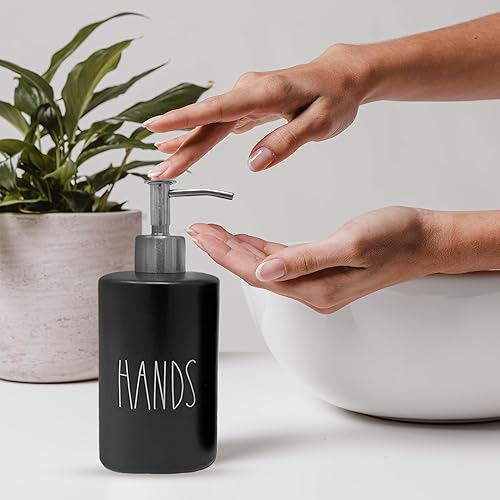 Miniatura 3 de Modern Farmhouse - Juego de dispensador de jabón para manos y platos de cerámica para cocina, bombas de acero inoxidable, botellas negras de 14