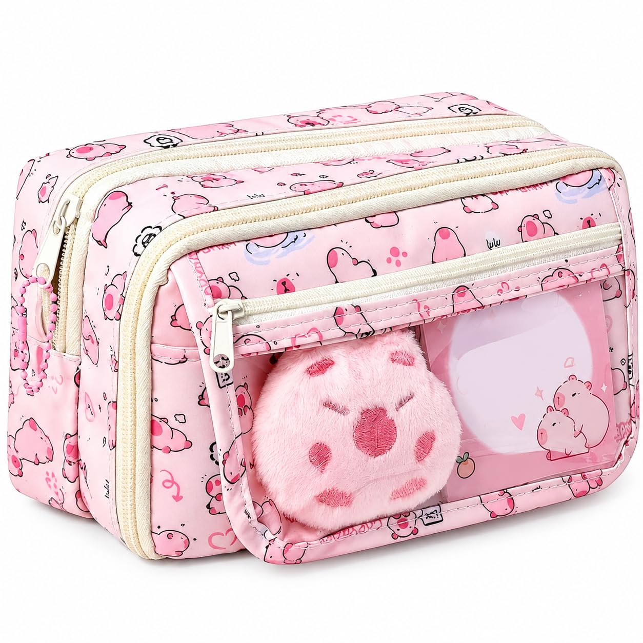Panda Pencil Case,Cute Design Large Capacity with Transparent Window, Includes Panda Doll and Stickers (Cream Yellow) — Amazon image 9
