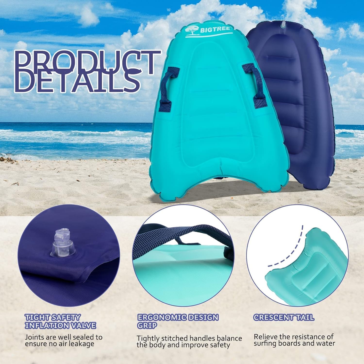 Bodyboard gonfiabile con manici, tavola da nuoto portatile, tavola da surf pieghevole, tavola da surf per adulti per il surf in spiaggia, piscina, nuoto, estate, sport acquatici