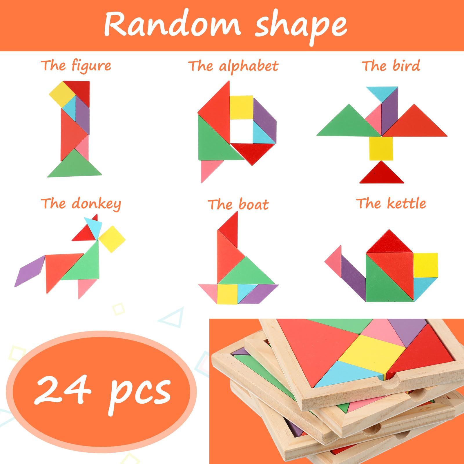 Amazon.com: Syhood 24 piezas Tangrams rompecabezas para