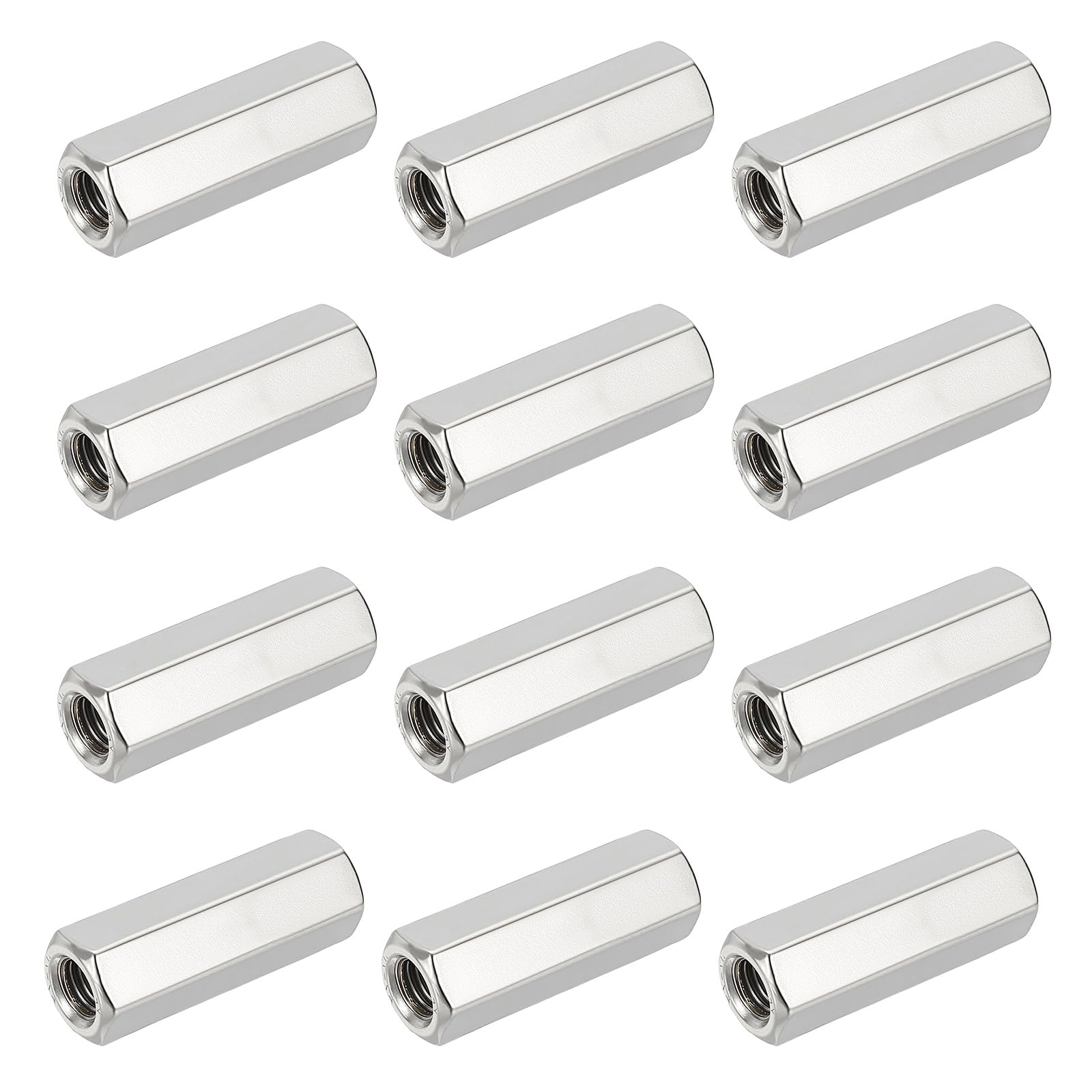 HiPicco Hex Coupling Nuts, 3/8-16 UNC 35mm/1.38" Length, 12 Pack 304 Stainless Steel Rod Coupling Nut for Threaded Rods & Studs