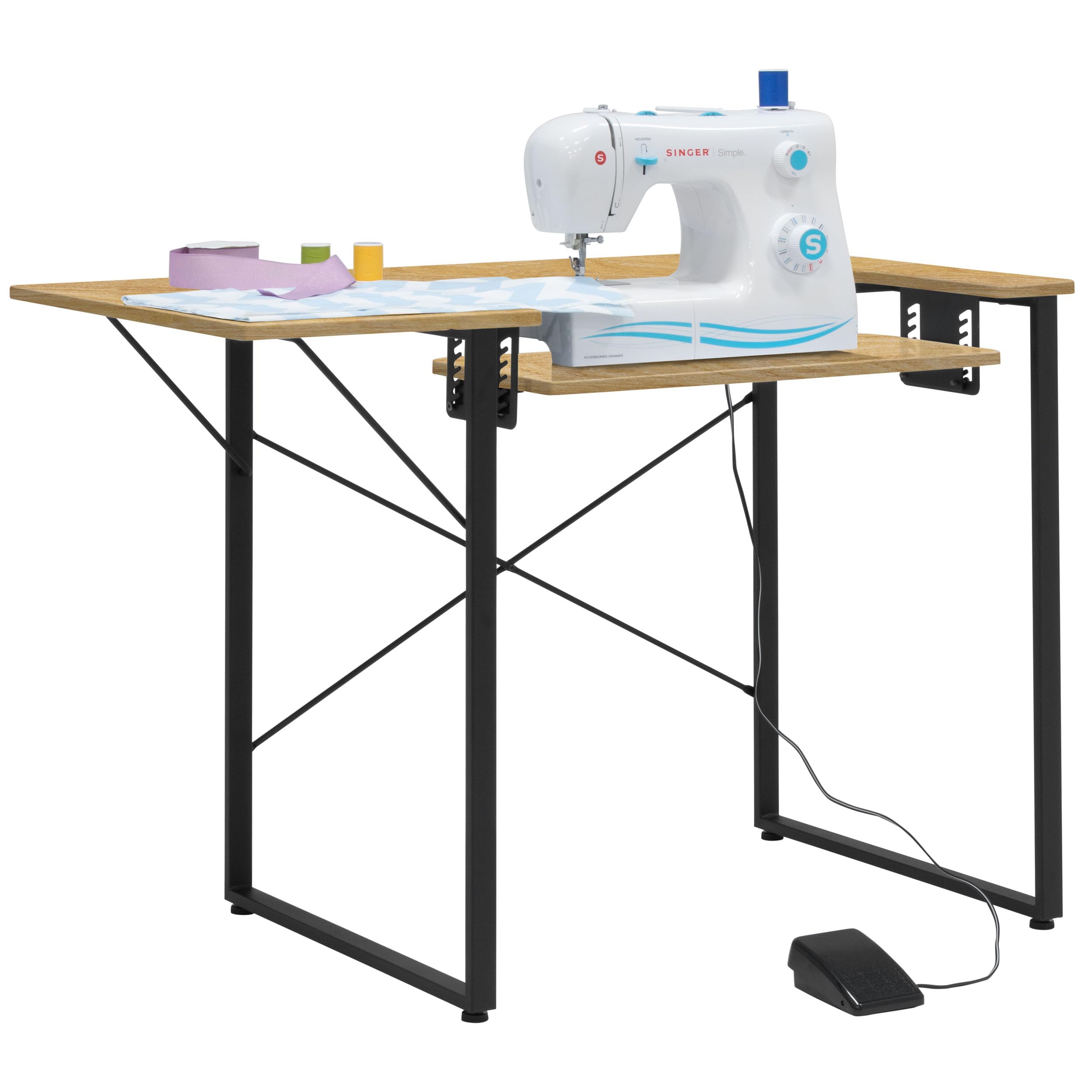 Sew Ready Dart Wood/Metal Multipurpose Machine Table Workstation Desk with Folding Top for Crafts, Sewing, Computers, Laptops, Games, Graphite/Ashwood, 41W