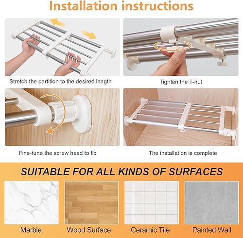 Miniatura 4 de BAOYOUNI Barra de tensión para armario, organizador de armario resistente, estantes de almacenamiento ajustables, separadores de armario para