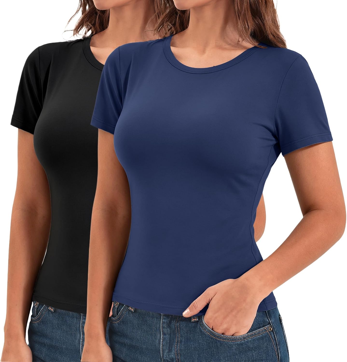 Walifrey Womens Short Sleeve Tops 2 Pack, Slim Fit T-Shirt Casual Basic Summer Top for Women 2026 Fashion Clothes