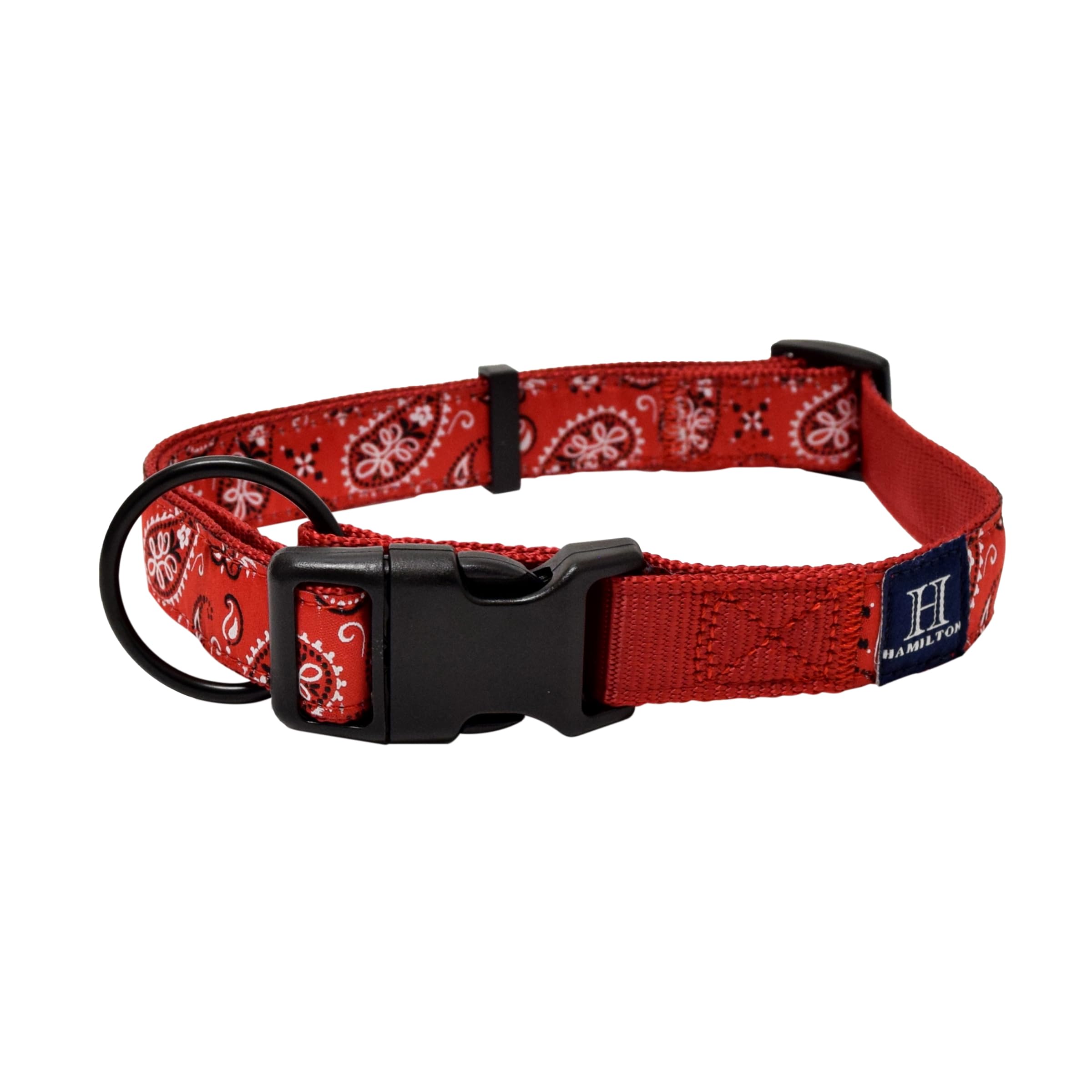 Hamilton Adjustable Nylon Dog Collar, Red Bandana Ribbon Overlay, Medium/Large