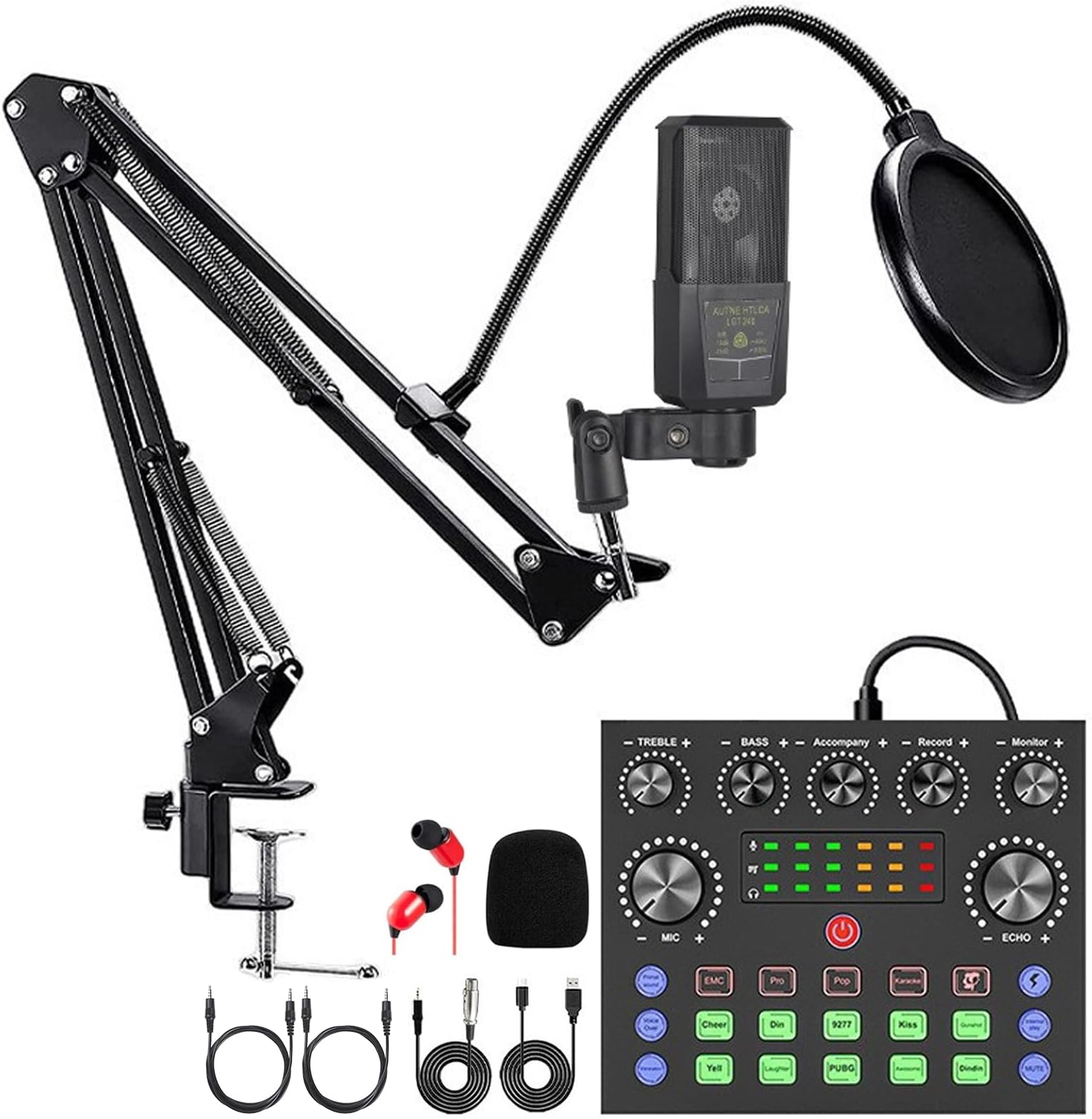 Podcast Equipment Bundle, Audio Interface with DJ Mixer and Studio Broadcast Microphone, Perfect for Recording, Live Streaming,Gaming,Compatible with PC,Smartphone,Play Station