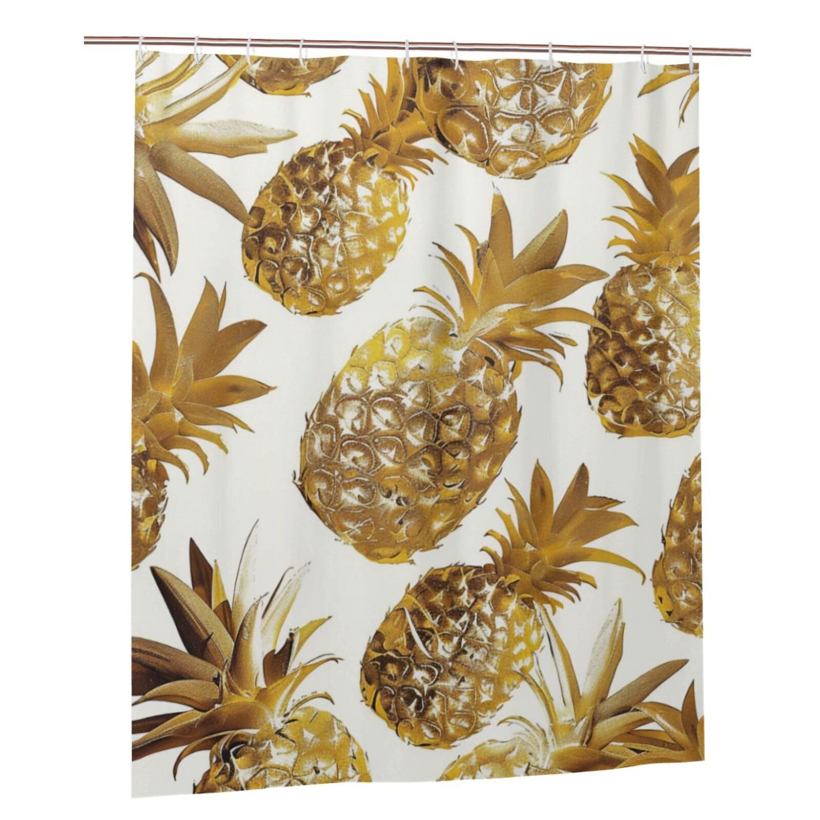 BWWHCCTI golden pineapple background Printed Shower Curtain With 12 Plastic Hooks Opaque Quick Drying Waterproof Shower Curtains Sets For Bathroom 152x183 Cm