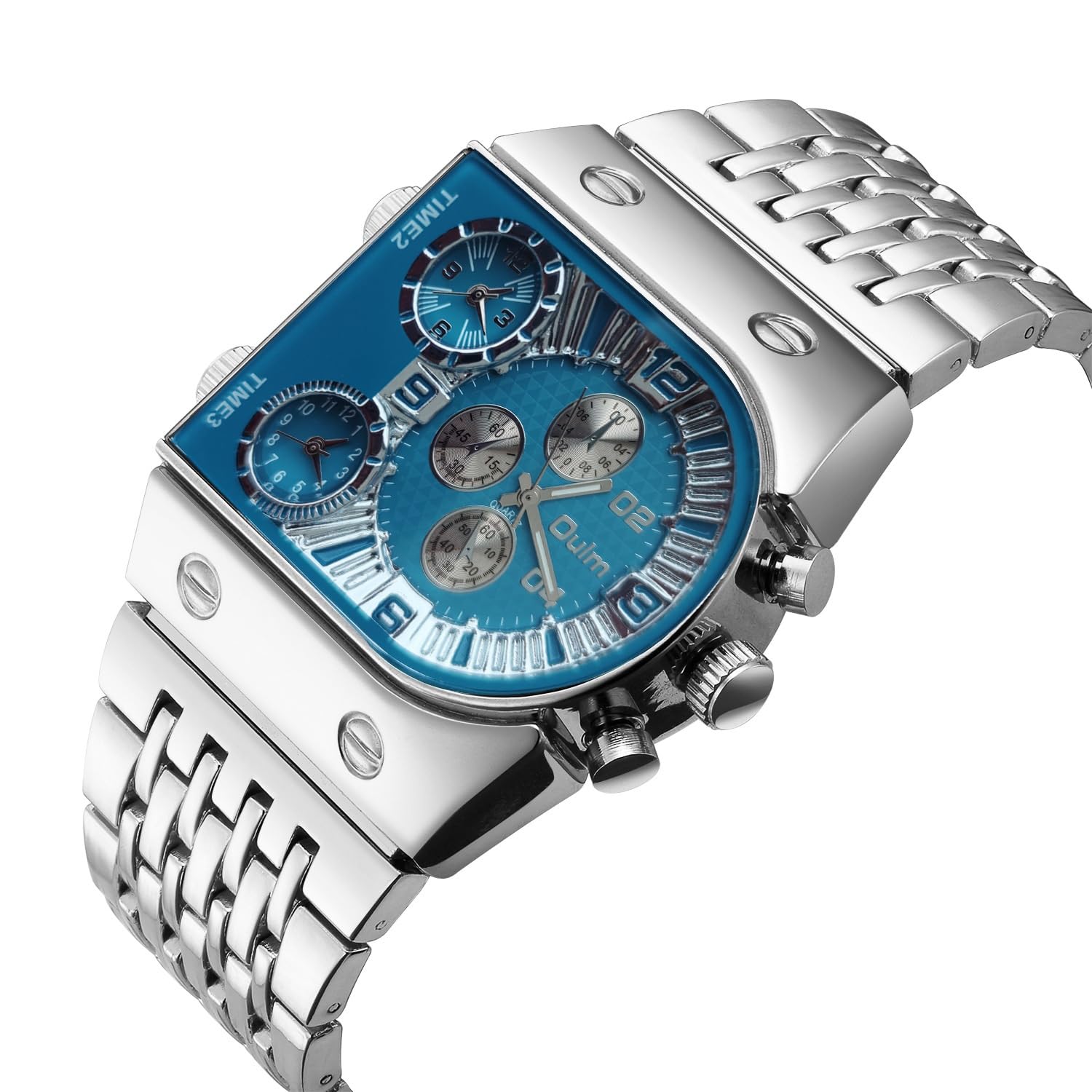 Orologio al quarzo con cinturino in acciaio casual Orologio da uomo luminoso con quadrante grande multi fuso orario Oro