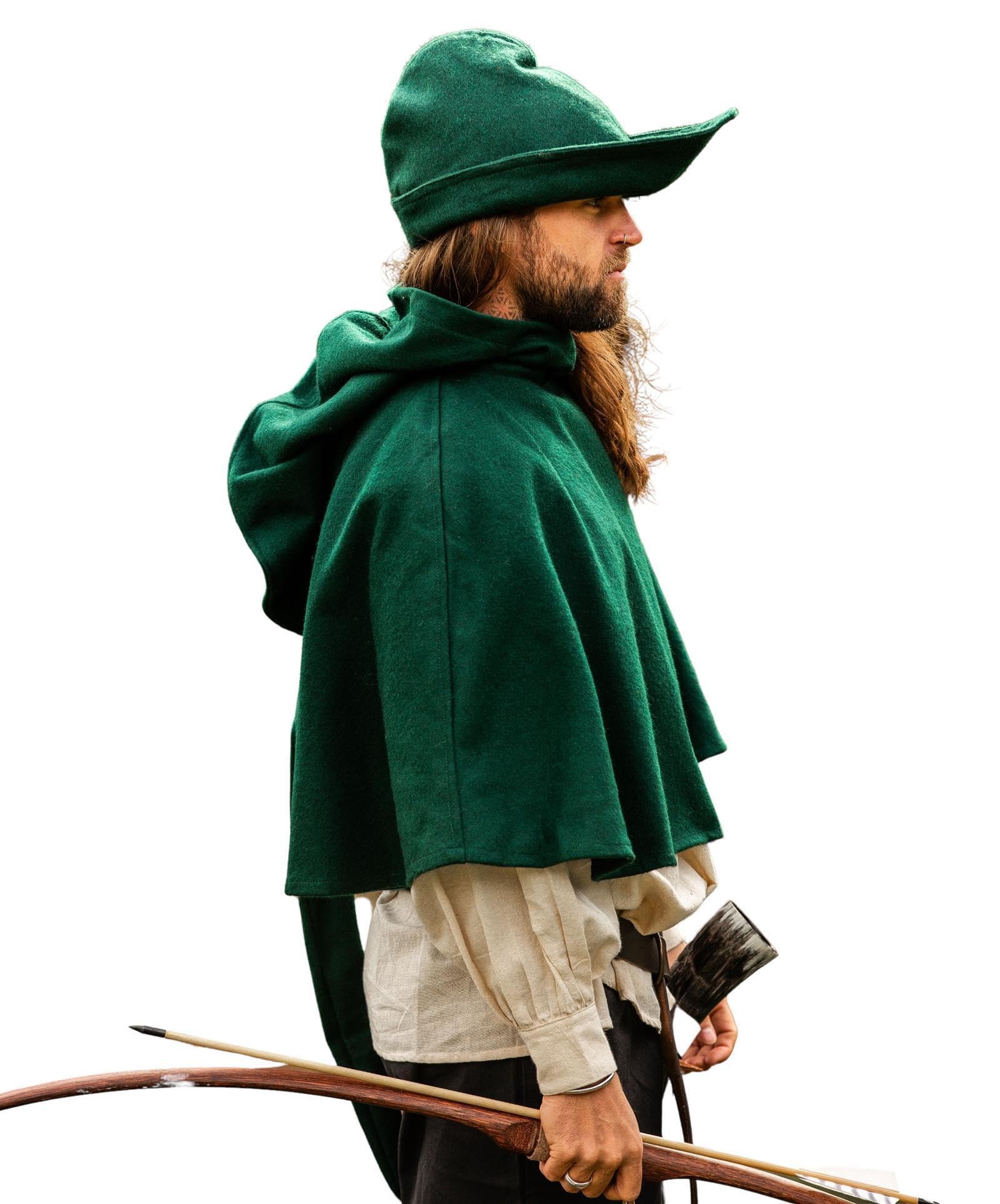 Leonardo Carbone® Męskie nakrycie głowy Robin Hood-Hut | asymetryczna krawędź | styl średniowieczny | karnawał, Halloween, Cosplay, LARP, kapelusz, czapka, akcesoria, wełna
