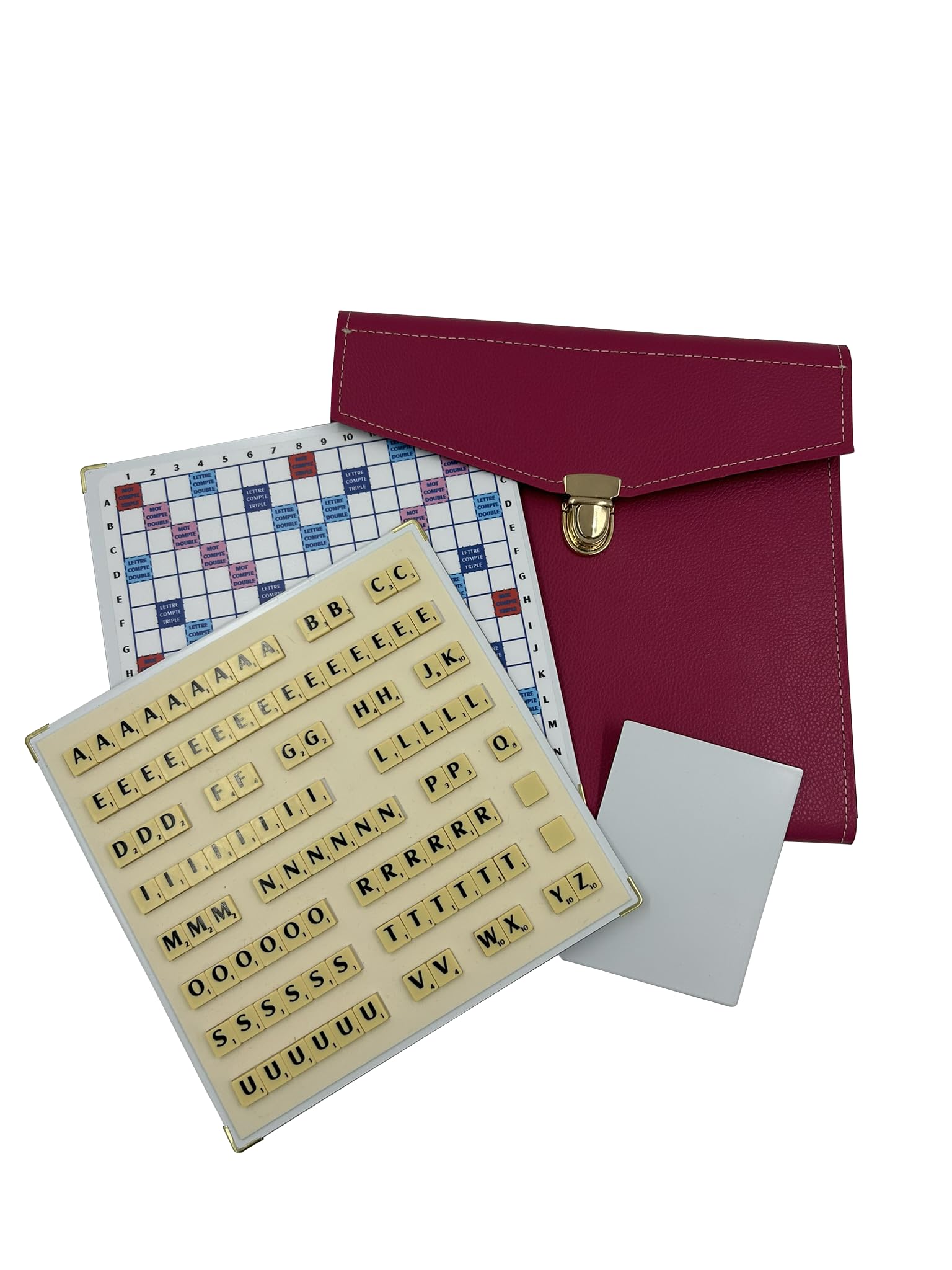 Jeu de Scrabble de Voyage magnétique Pochette Maroquinerie Officiel de la fédération française de Scrabble Duplicate Made in France idéal pour Les scrabbleurs de la Famille
