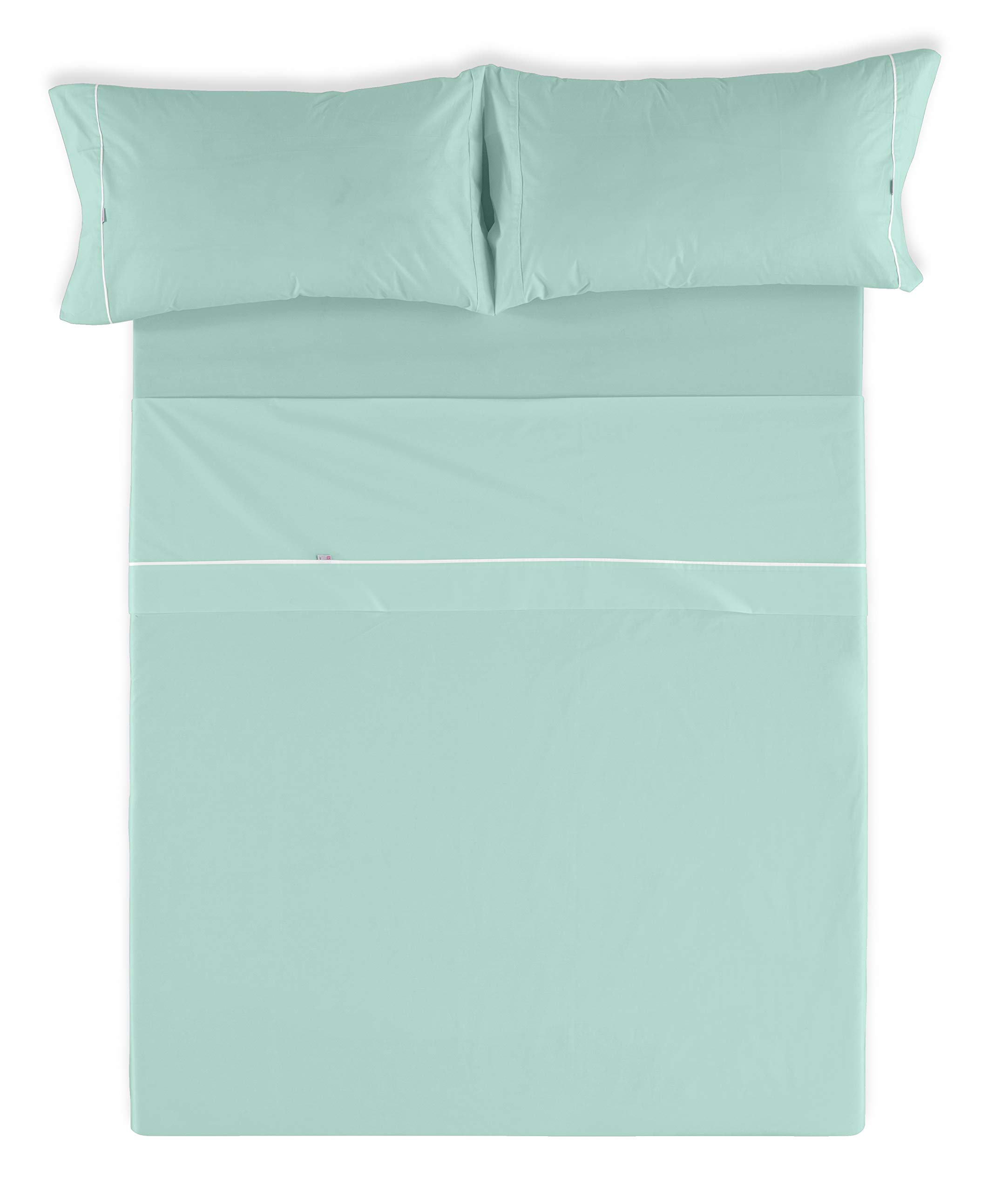 Juego de sábanas liso color aqua Cama de 180 (4 piezas) - 50% algodón / 50% poliéster - 144 hilos. Gramage: 115