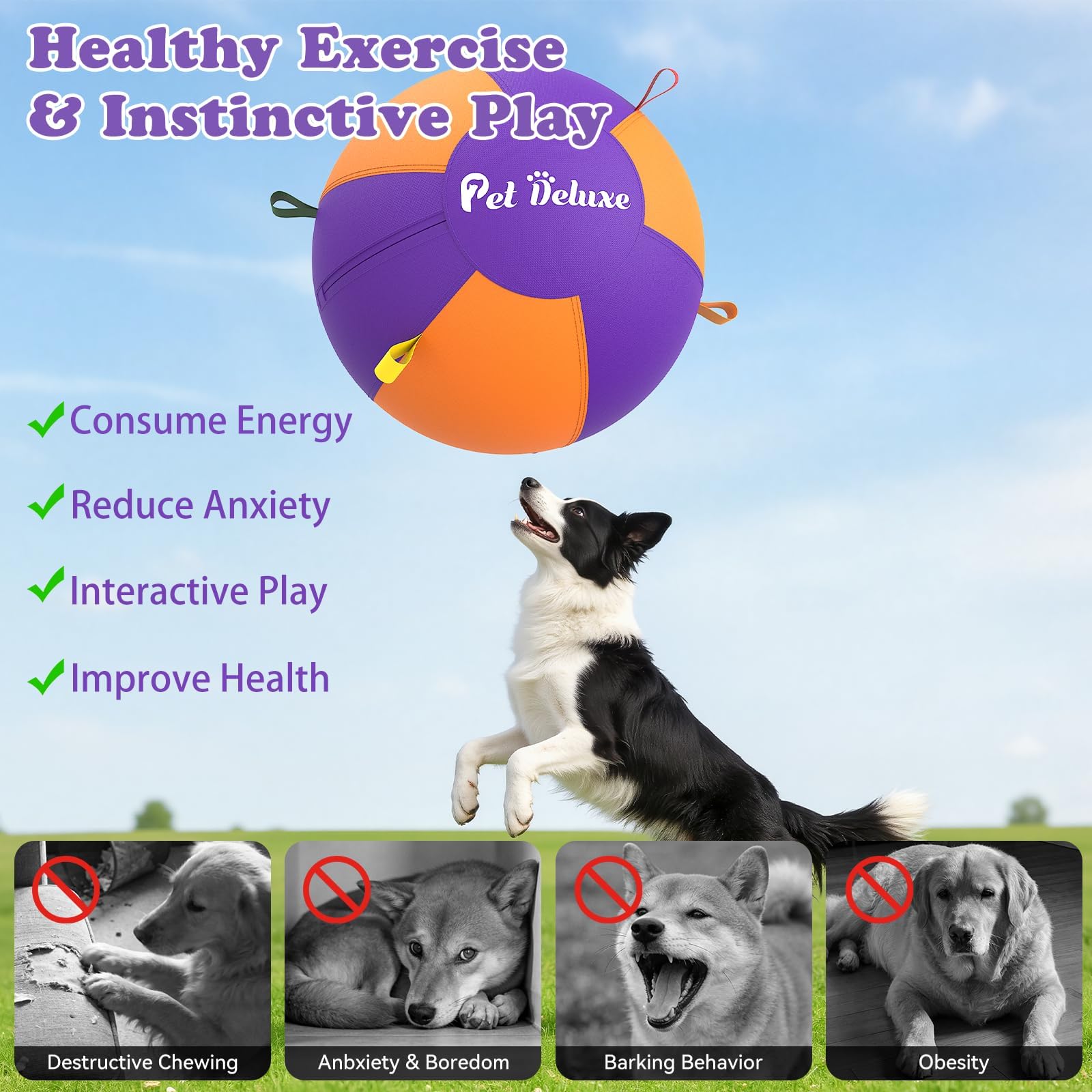 Hundehüttenball für Hunde, 45,7 cm, Herding Ball für Australian Shepherd Collie, Border Collies, Rinder und mittelgroße bis große Rassen, schnell aufblasende Pumpe, langlebige und wasserdichte