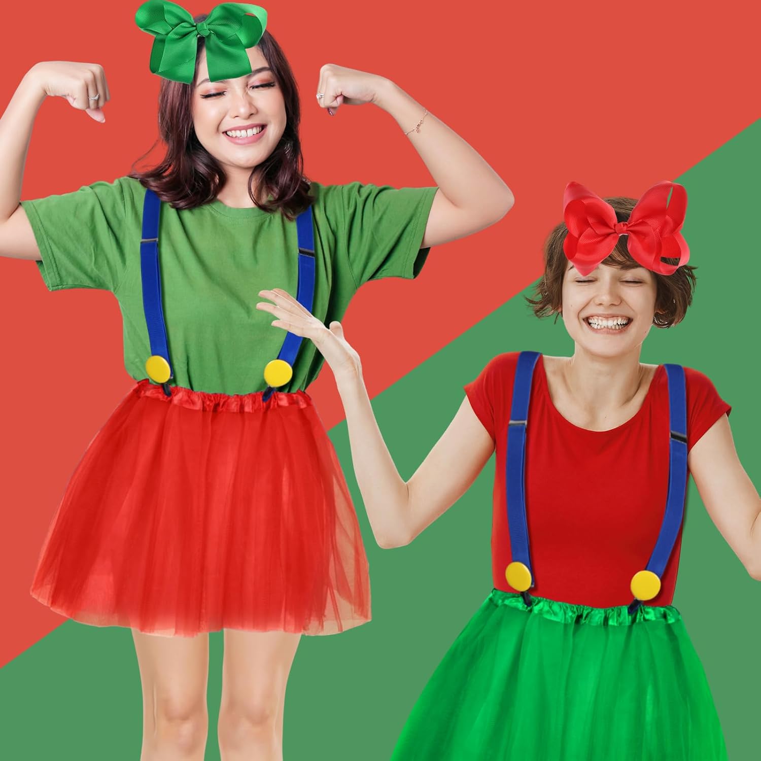 HooLing 12 Pieces Halloween Cosplay Costume Women Tutu Skirt Suspenders Stockings Bow Hair Clips for Adults - Image 4