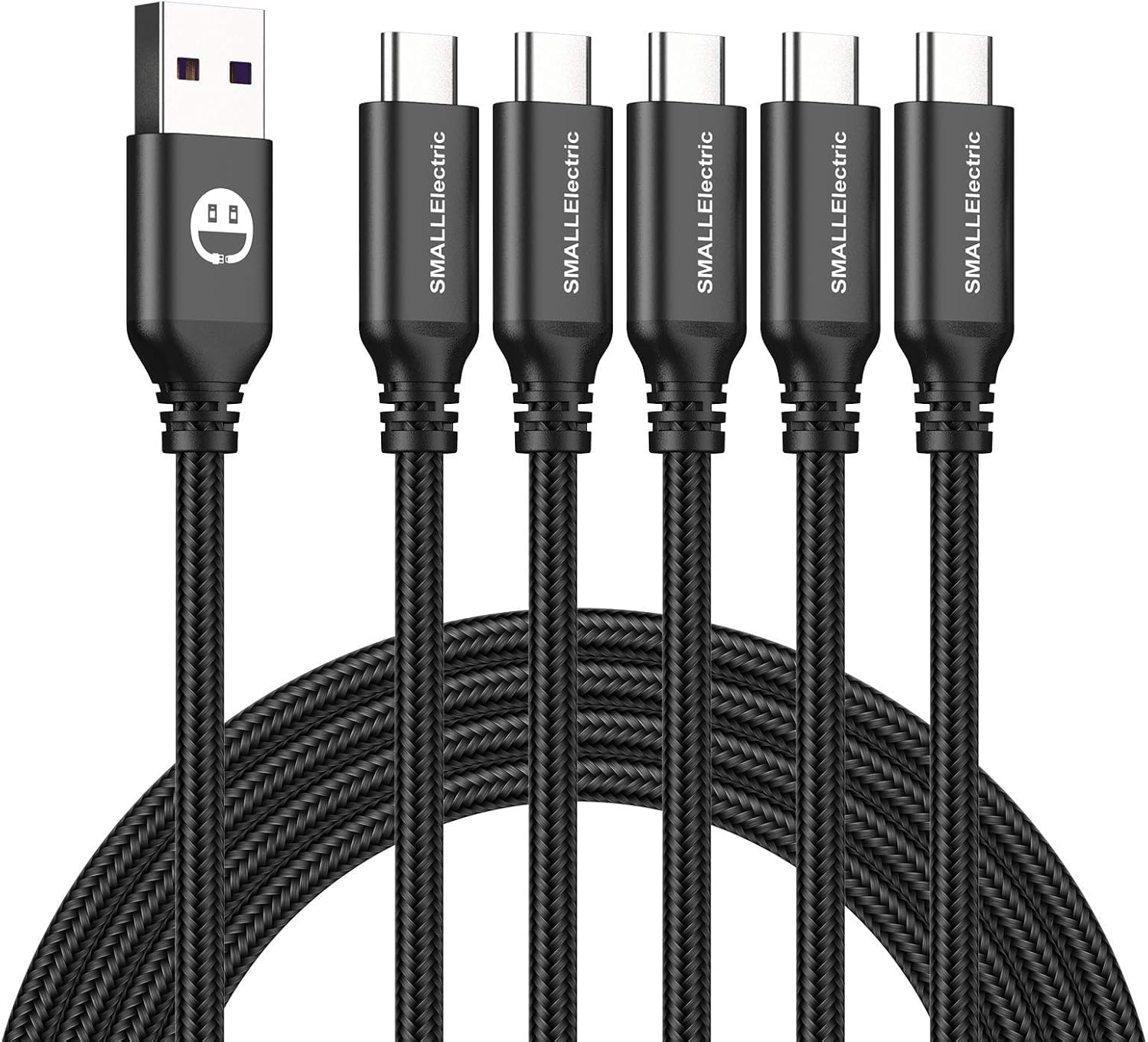 SMALLElectric Short USB Type-C Cable 5pack 12inch Fast Charging 3A Rapid Charger Quick Cord, Braided Type C to A Cable for Galaxy S10 20 9 8 Plus a10e
