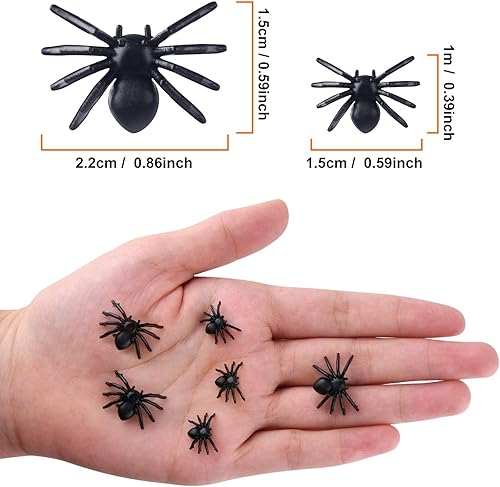 Miniatura 2 de TUPARKA 500 mini arañas realistas de plástico, araña falsa de Halloween, fiesta, accesorios de broma, tamaño mixto