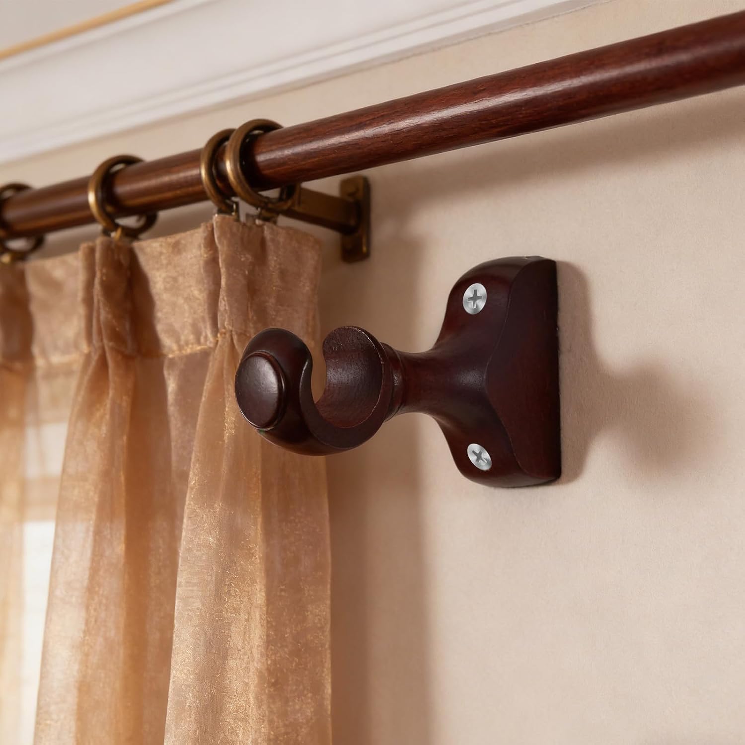 2pcs Wooden Drapery Rod Brackets for 28 Mm/ 1 Inch Pole - Window Curtain Hardware Rods Holder for Bathroom, Bedroom, Living Room, Kitchen Brown