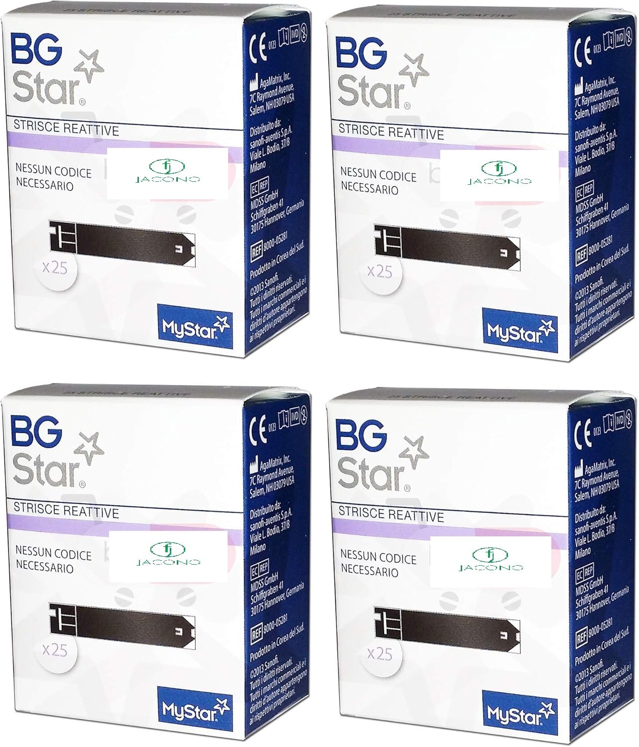 BG Star Strisce Reattive per Controllo Glicemia, 100 Strisce (4 Confezioni da 25), Misurazione Rapida in 5 Secondi, Compatibili con Misuratori BGStar e MyStar