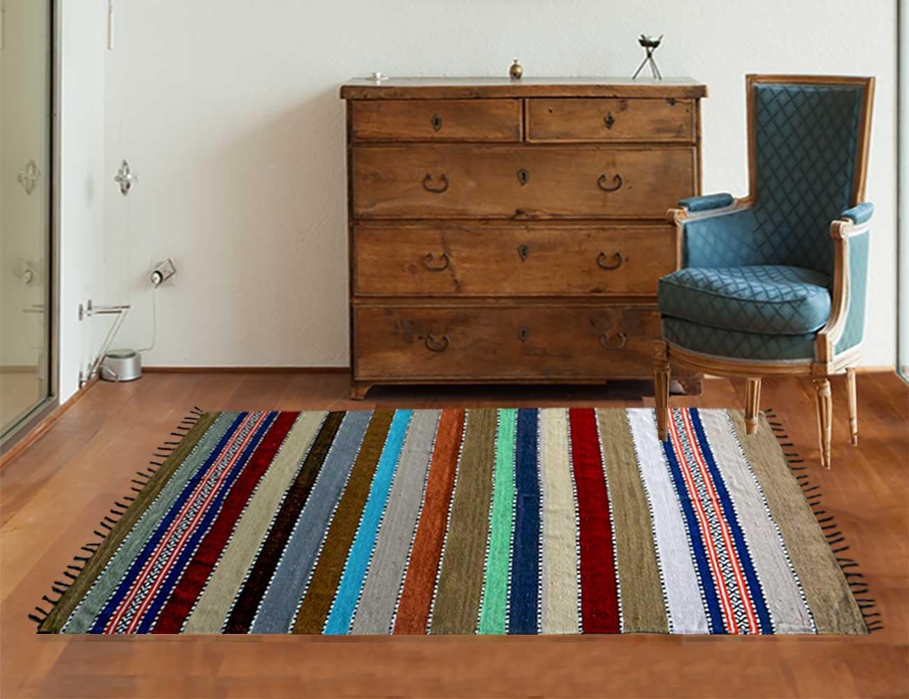 Avioni Handloom Cotton and Chenille Durries Assorted Colours - 107 cm x 183 cm (3.5 x 6 feet)