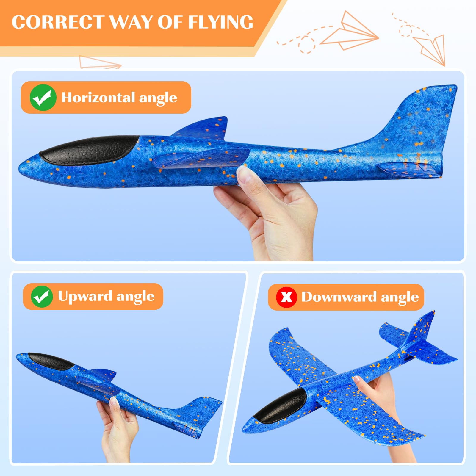 2 aviones de espuma para niños, aviones planeadores de espuma de 13.3 pulgadas, juguete de aviones voladores de espuma de poliestireno para niños de 3, 4, 5, 6, 7, 8, 9 años, con juegos 5