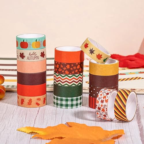 Miniatura 4 de Whaline 18 rollos de cinta Washi de otoño de 177 pies, cinta decorativa de hojas de calabaza naranja, amarillo, marrón, para otoño, día de Acción de