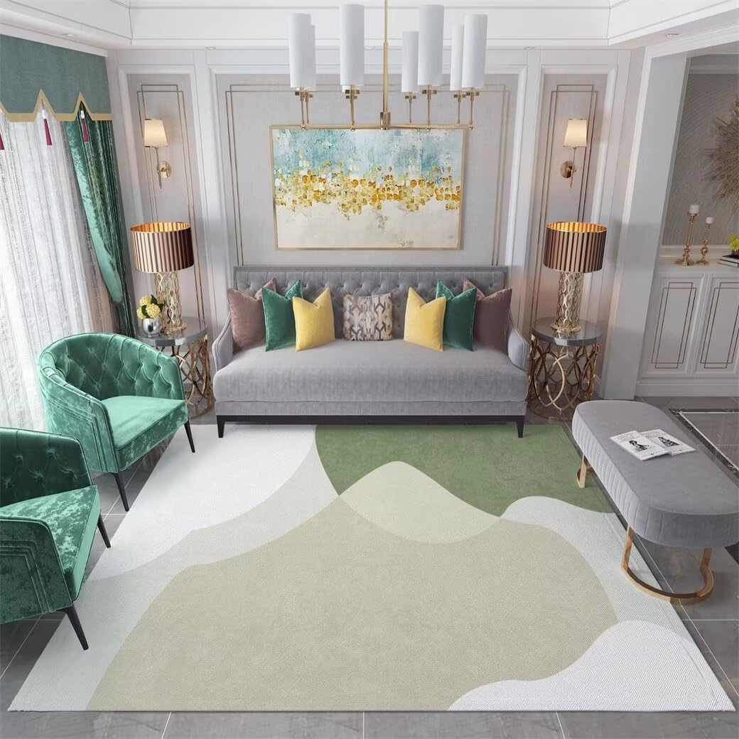 Tapis moderne vert 120x170cm lavable pour en finir avec les taches de repas