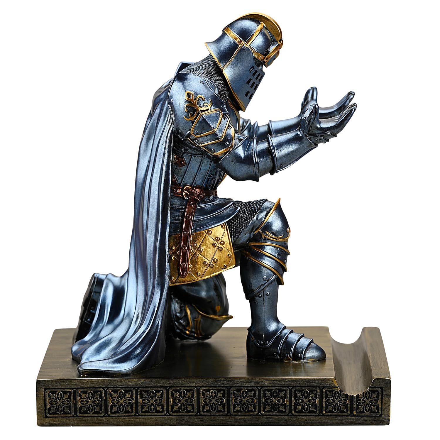 King's Guard Leader - Soporte para bolígrafo de caballero guerrero, soporte para teléfono móvil, estatua de caballero, pisapapeles para oficina y hogar (azul)